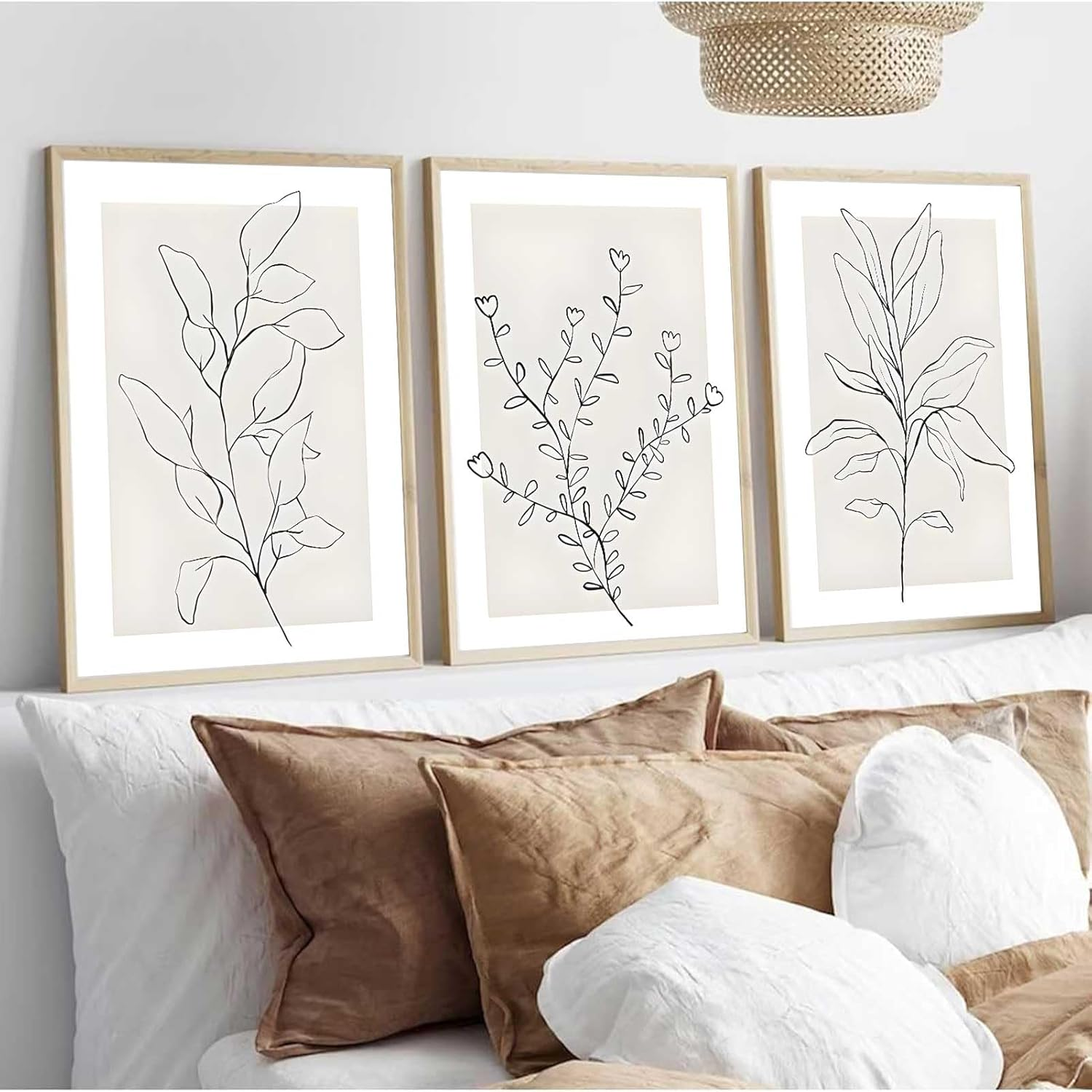 3Pcs Neutral Botanical Wall Art Minimalist Abstract Botanical Line Canvas Posters Prints Modern Beige Boho Plant Paintings Wall Decor Pictures for Bedroom Living Room Home Decoration, Unframed image number 2