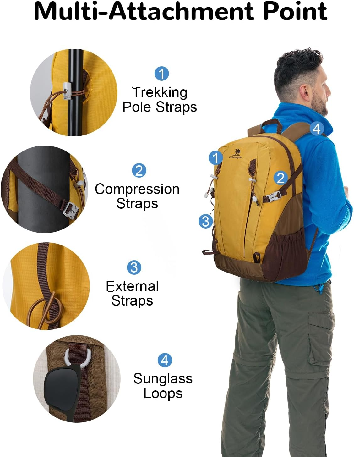 Outplea 30L Large Hiking Backpack for Men Women, Traveling Backpacks with anti Theft Pocket, Waterproof Rucking Sports Rucksack for Camping image number 3