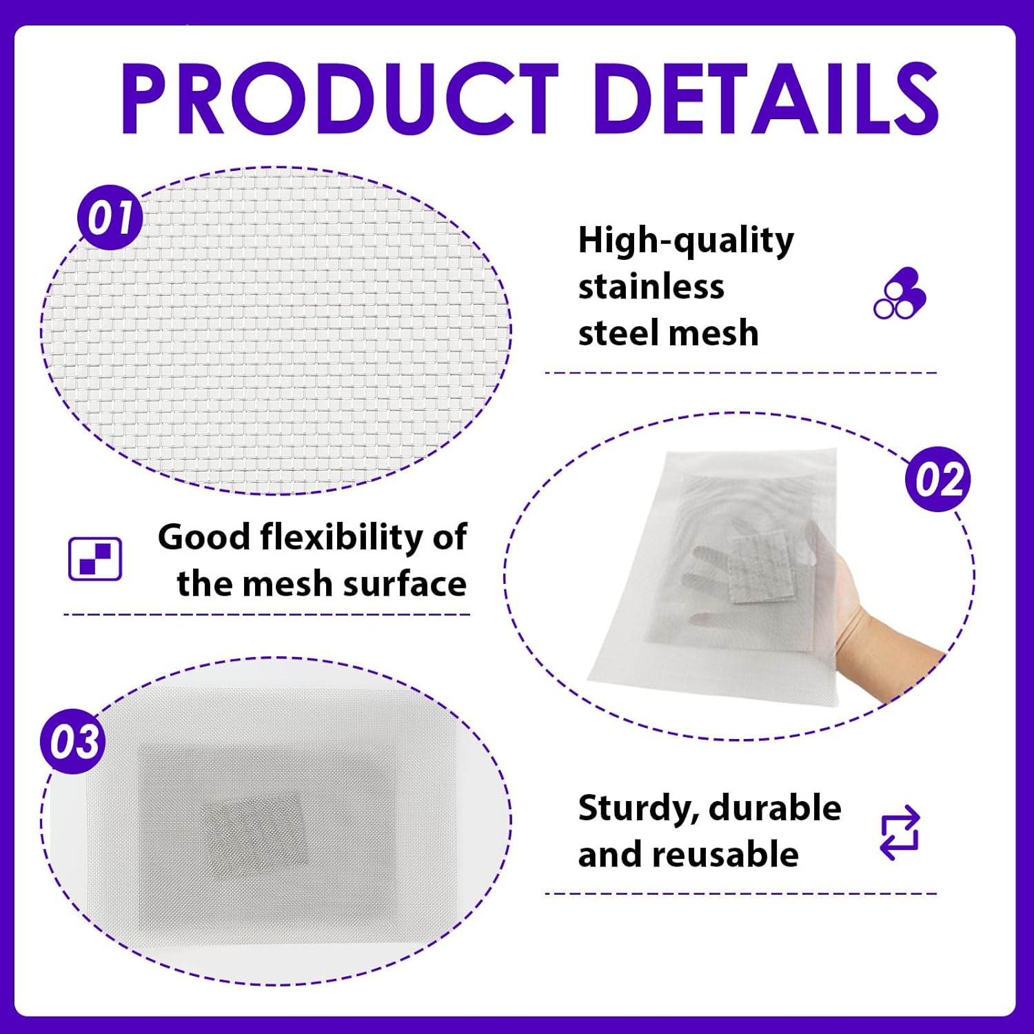 6 Pcs 304 Stainless Steel Woven Wire Mesh, 0.85 Mm Hole Metal Filtration Filter Sheet, Corrosion-Resistant & Easy to Cut Weep Hole Screen for Chicken Vent Garden Windows Doors Kitchen (6 Pcs Mix) image number 2