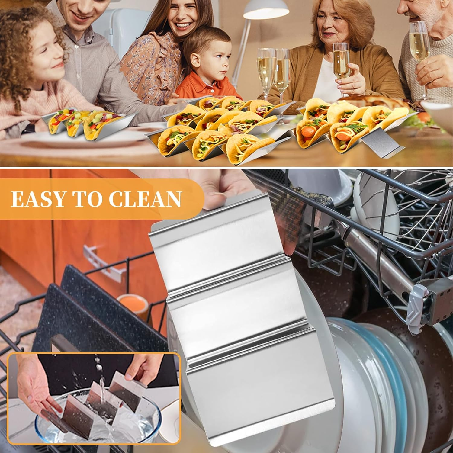 4 Pcs Taco Holder Stand Wave Stainless Steel Taco Shell Holder Stand with Handles Double Sided Use Taco Holder Stand Holds up to 3 Tacos Multifunctional Taco Tray Holder for Restaurant and Home image number 2