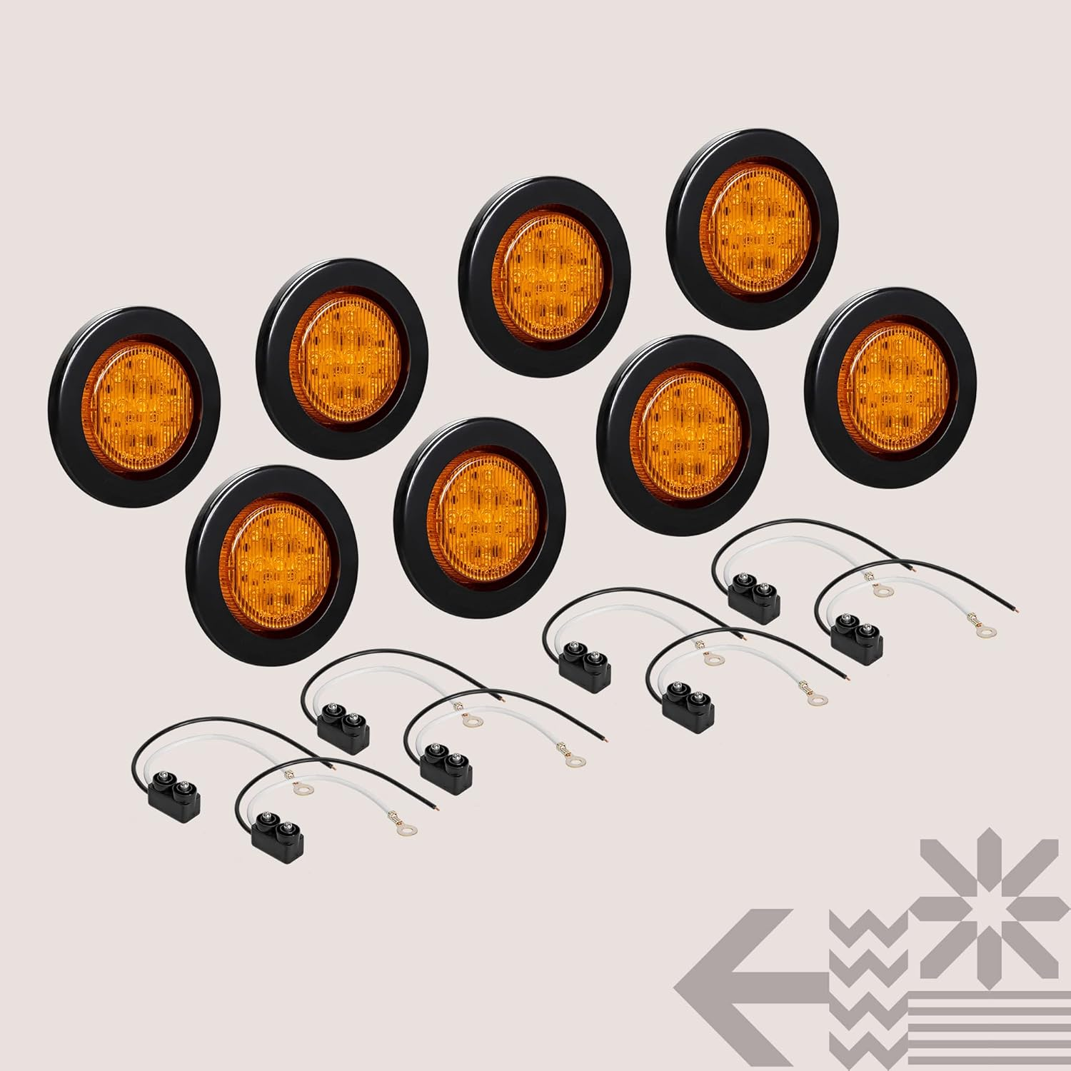 TRUE MODS 8Pc 2.5" 12V Amber round LED Clearance Side Marker Lights [DOT FMVSS 108] [SAE P2] [Reflector Lens] [Grommet & Plugs] [Flush-Mount] [Waterproof IP67] Rear Lamp for Boat Trailer Semi Truck RV image number 4