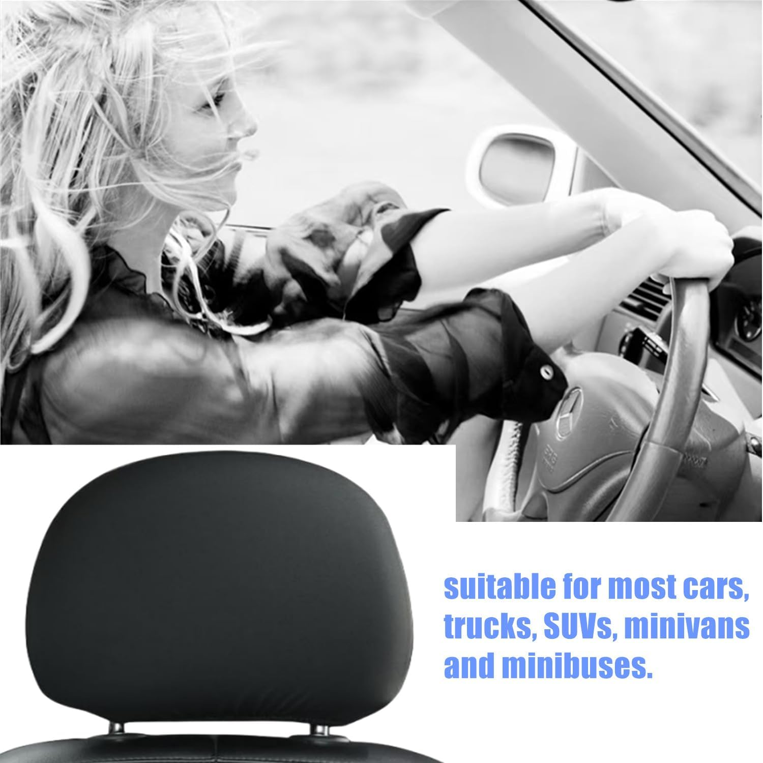 Kastetards 4 Pcs Universal Car Headrest Cover,Soft Breathable Car Seat Head Rest Protector Covers,Dustproof,Washable,Elastic Fabric Coverings (Black) image number 1
