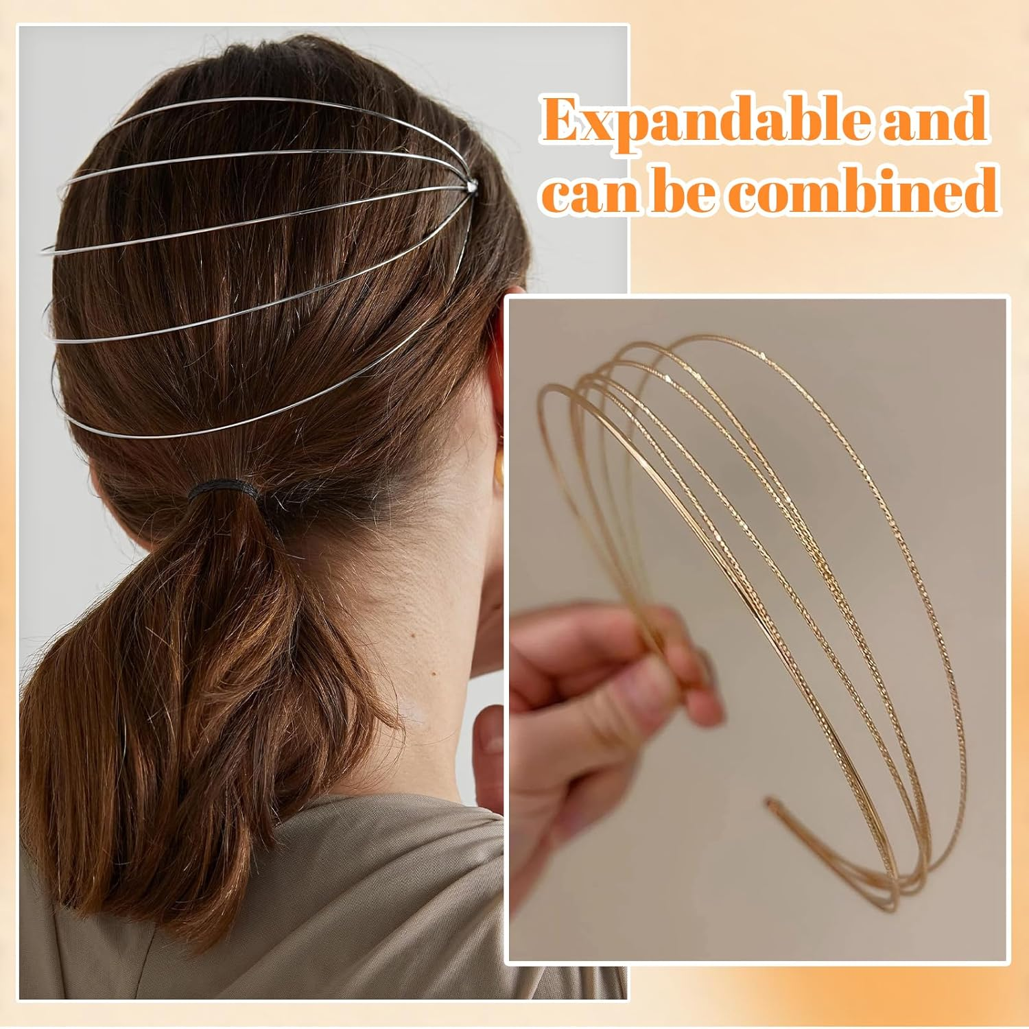 Ruzister 2 Pieces Multilayer Metal Headbands for Women Fashion Thin Headband Layered Elegant Hair Bands Headwear Hair Accessories for Girls image number 3