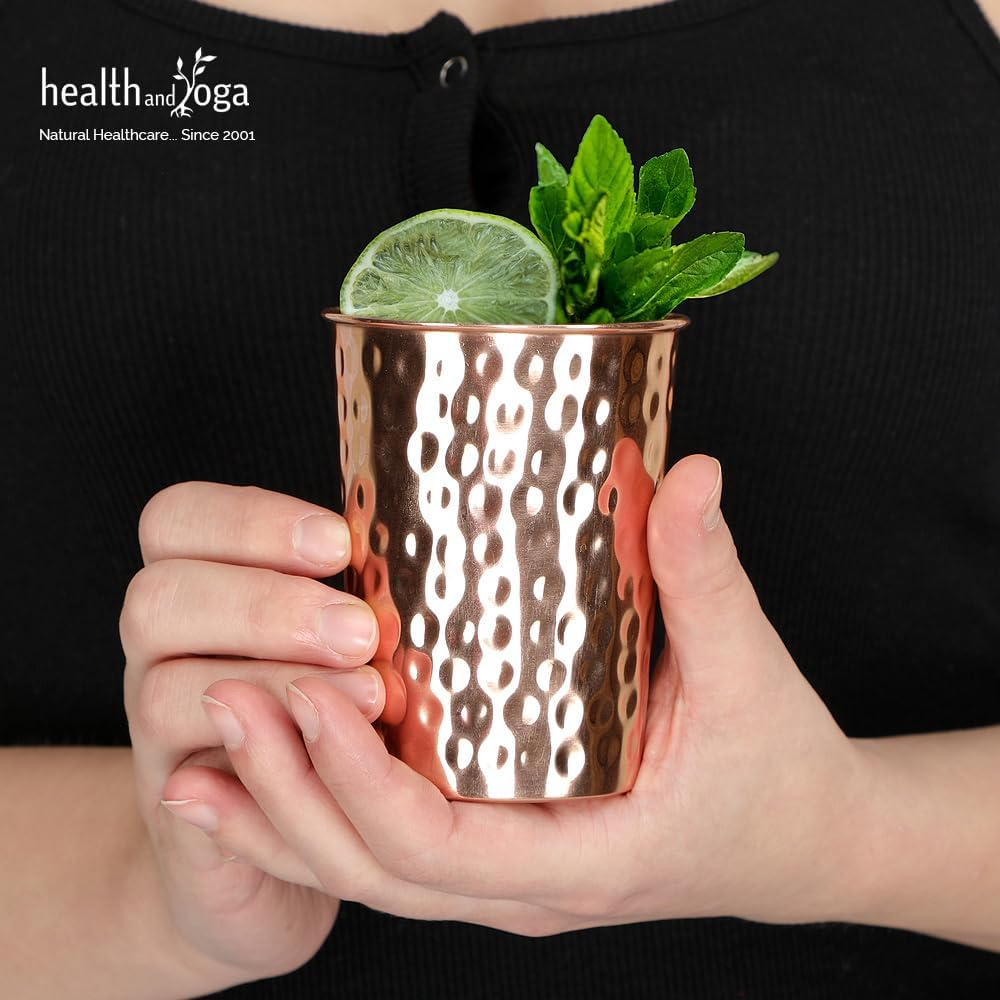 Qcup Hand Hammered Copper Tumblers - Ayurvedic Health Pure Copper Tumblers &ndash; 2 Pcs. Set - 250 Ml.(8 Fl Oz) image number 1