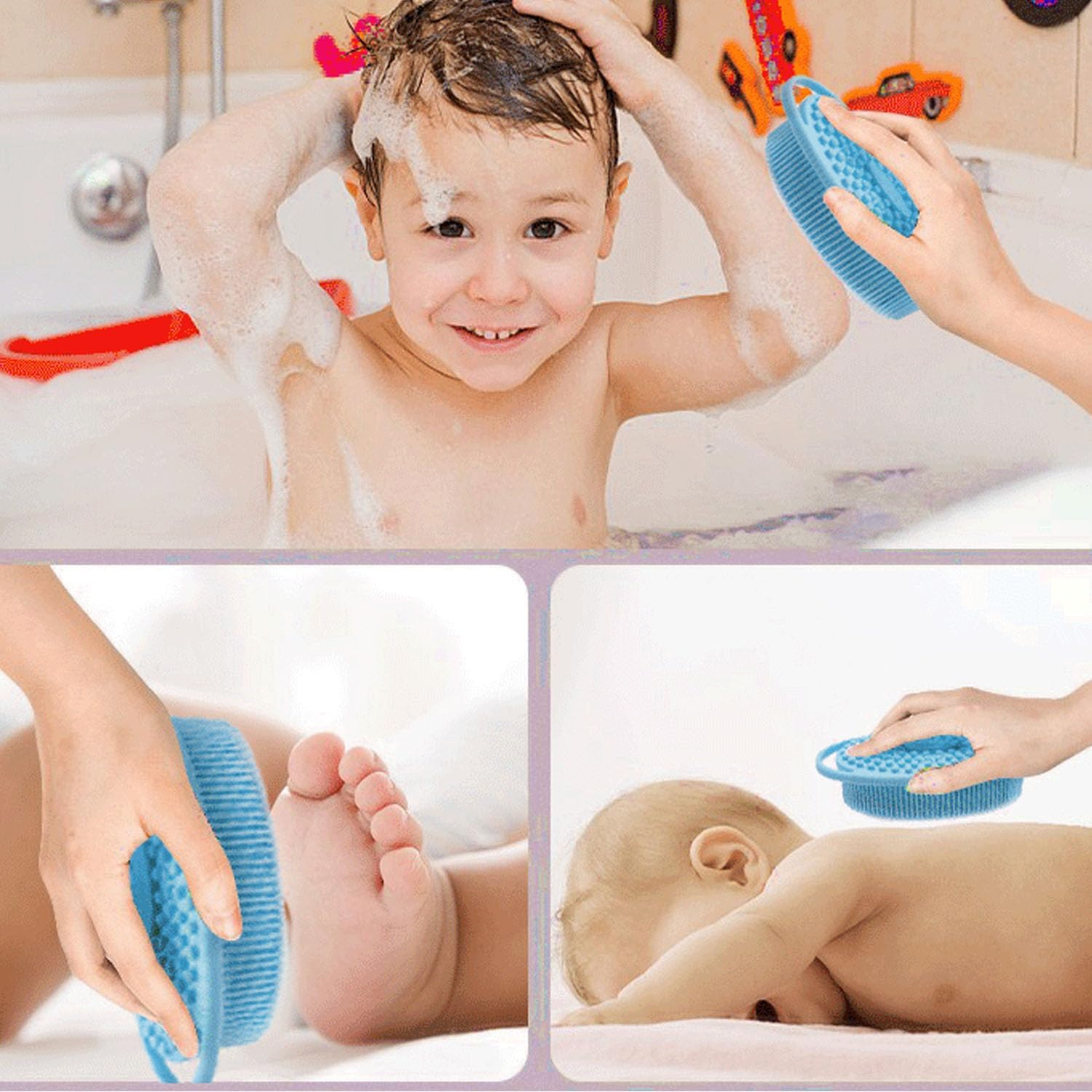 2Pcs Soft Silicone Body Scrubber,Gentle Exfoliating Body Scrubber and Lather Well,Silicone Loofah Body Scrubber Fit for Sensitive and All Kind Skin(Blue and Pink) image number 2