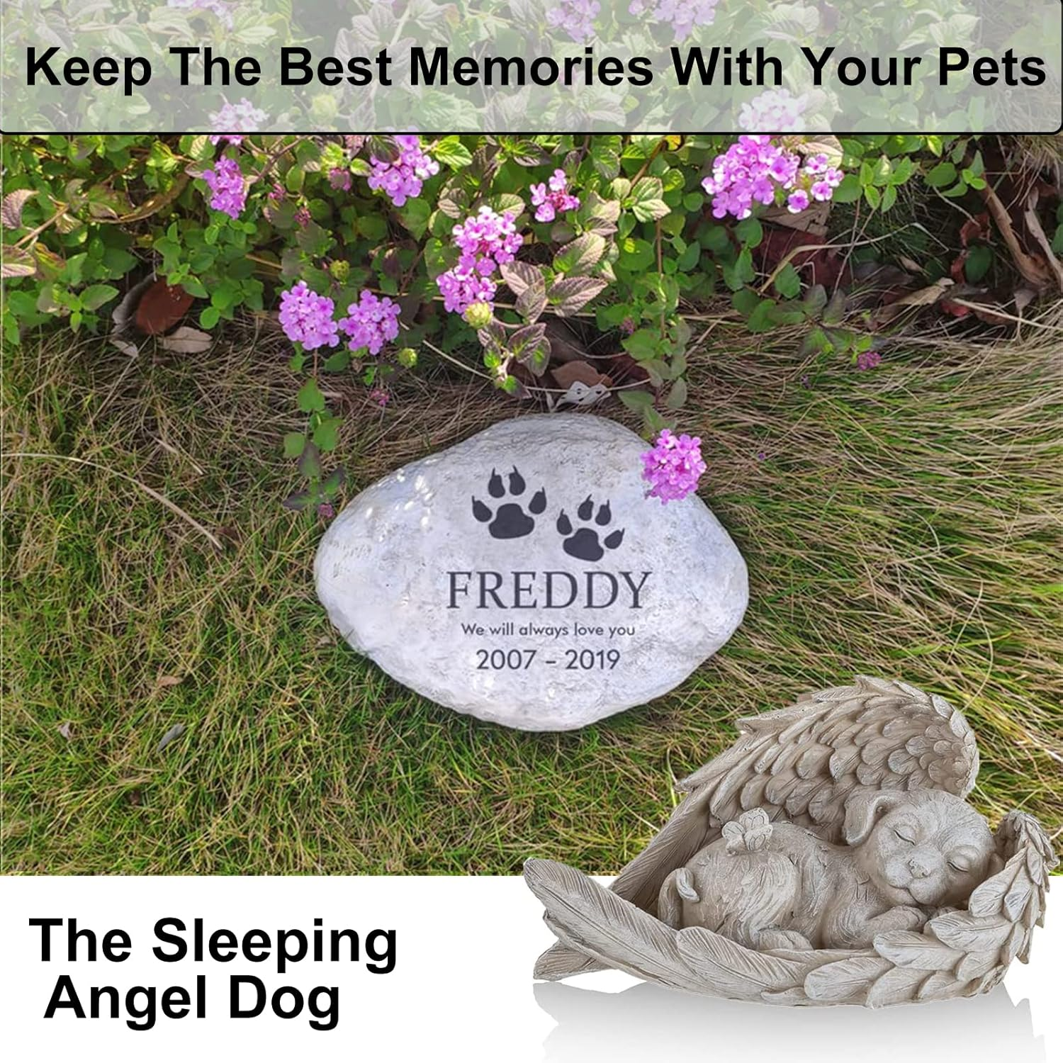 AOTOPYU Cat Dog Angel Pet Memorial Grave Marker Tribute Statue, Decorative Pet Memorial Animal Garden Statue, Polyresin, Memorial Stone Cat/Dog, Dog Angel Memorial Statue (Angel Dog) image number 3