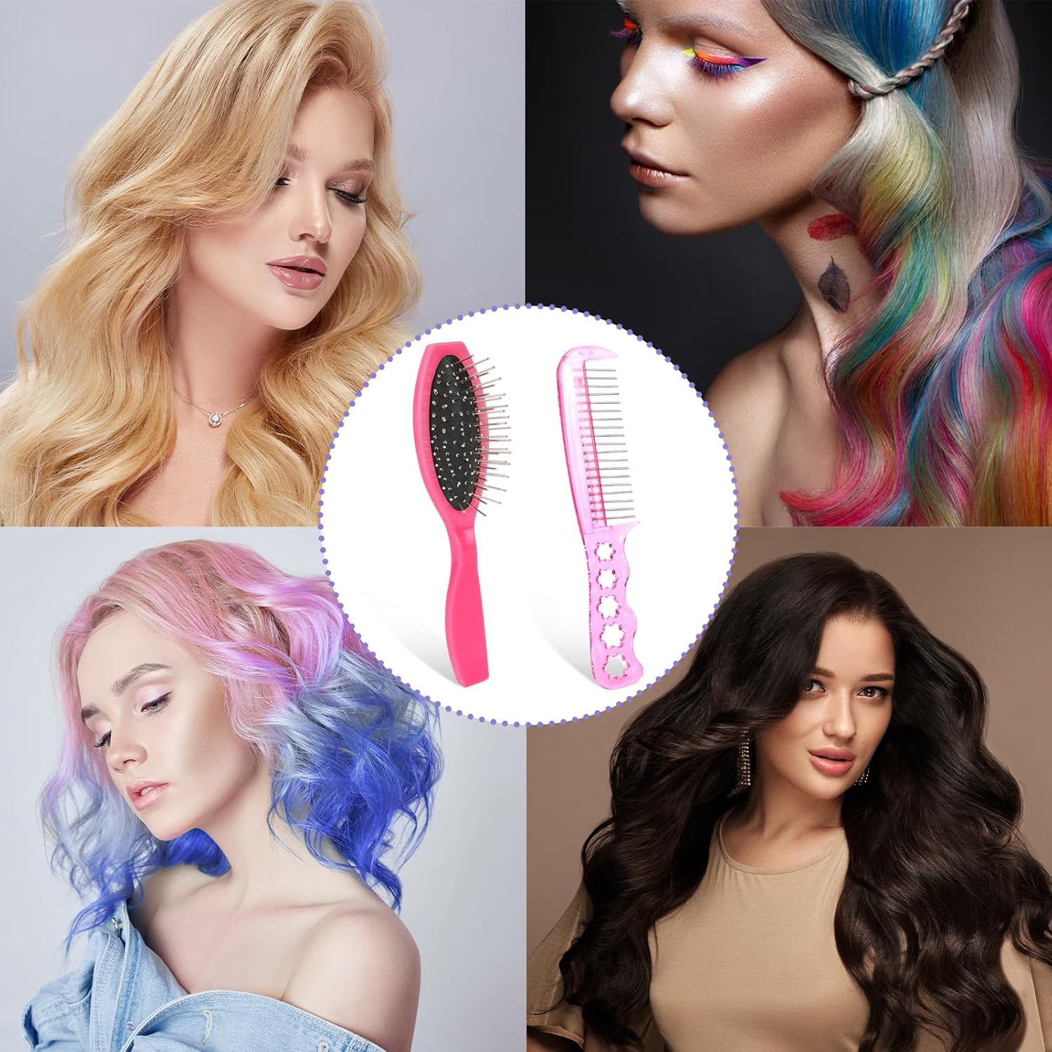 2 PCS Pink Wig Hair Brush Set, Doll Wig Brushes for Synthetic Hair Wigs Stainless Steel Metal Wire Detangling Brush Portable Wig Hair Brush Wigs Extension Brushes for 18 Inch Dolls and Other Hair Care image number 3