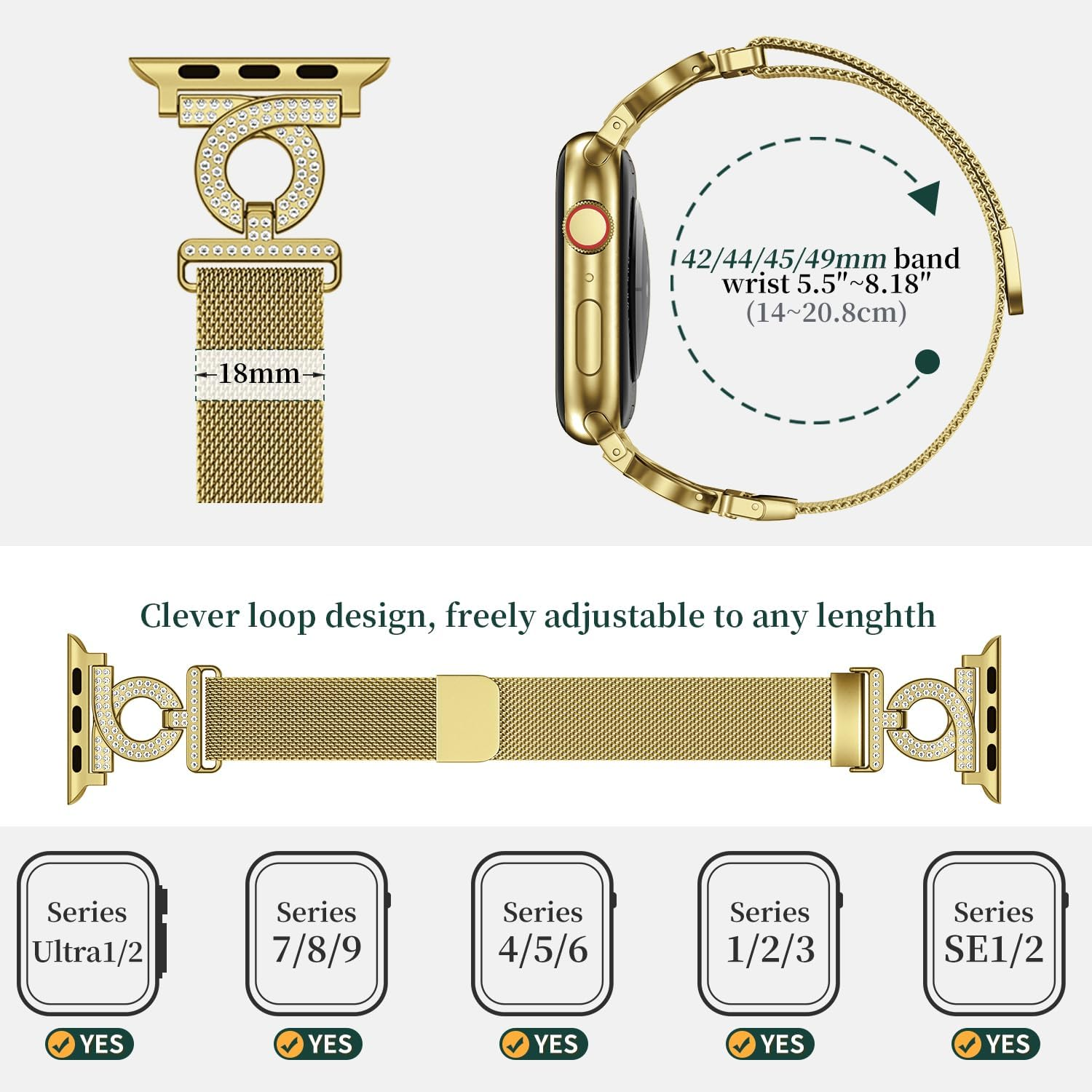 Wutwuk Compatible with Apple Watch Band 49Mm 46Mm 45Mm 44Mm 42Mm(Series 3 2 1) Ladies Mlanniese Loop Bands for Iwatch Series 11 10 9 8 7 6 5 4 3 2 1 SE Ultra Women with Magnetically Absorbent Clasp image number 2