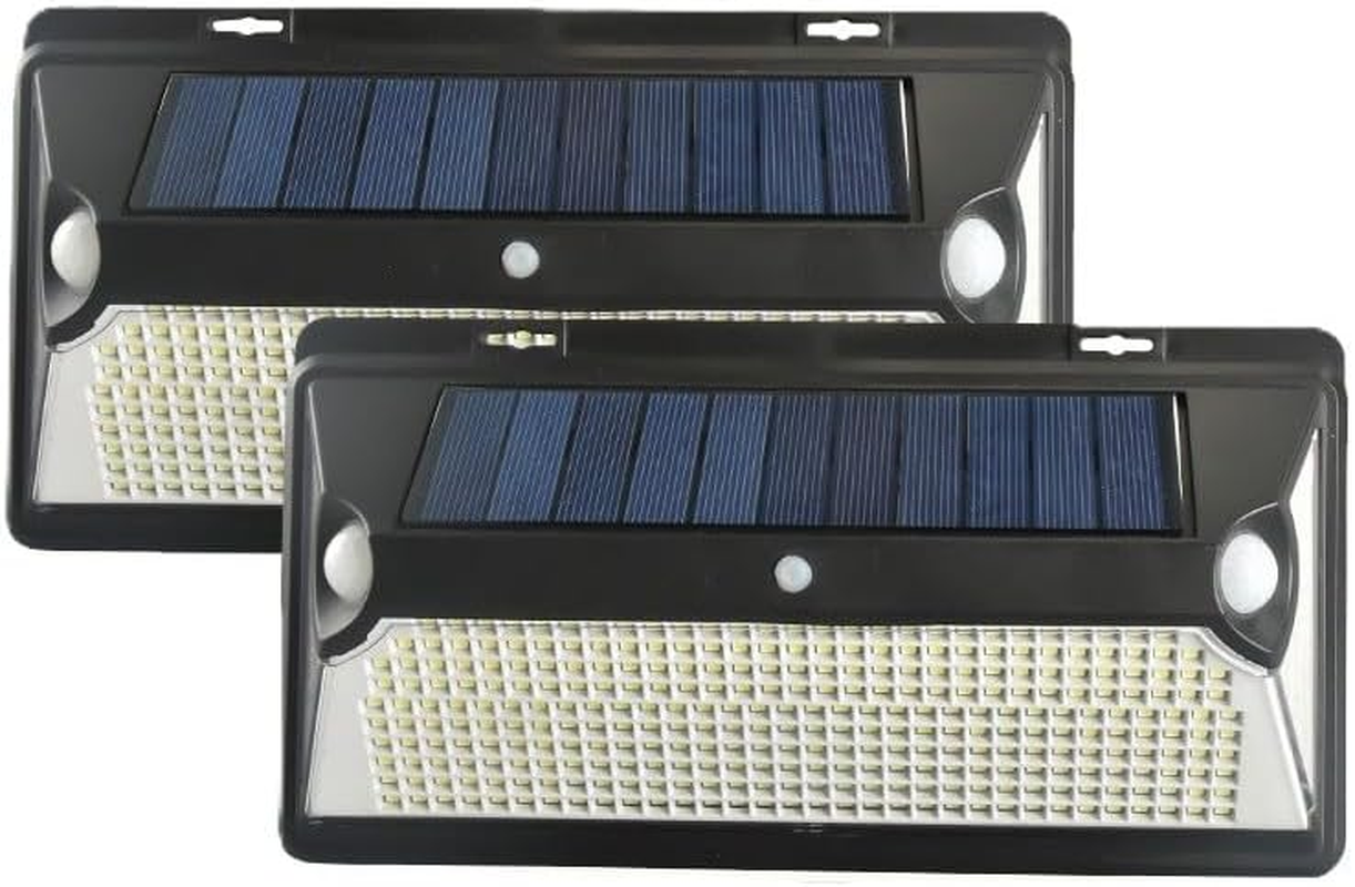 GHOST MONKEY Solar Lights Outdoor, 360 LED Super Bright Motion Sensor Wall Light with 360&deg;Wide Angle, Dual Sensors, 3 Modes, IP65 Waterproof Security Light for Patio Garden Garage Porch (2-Pack)
