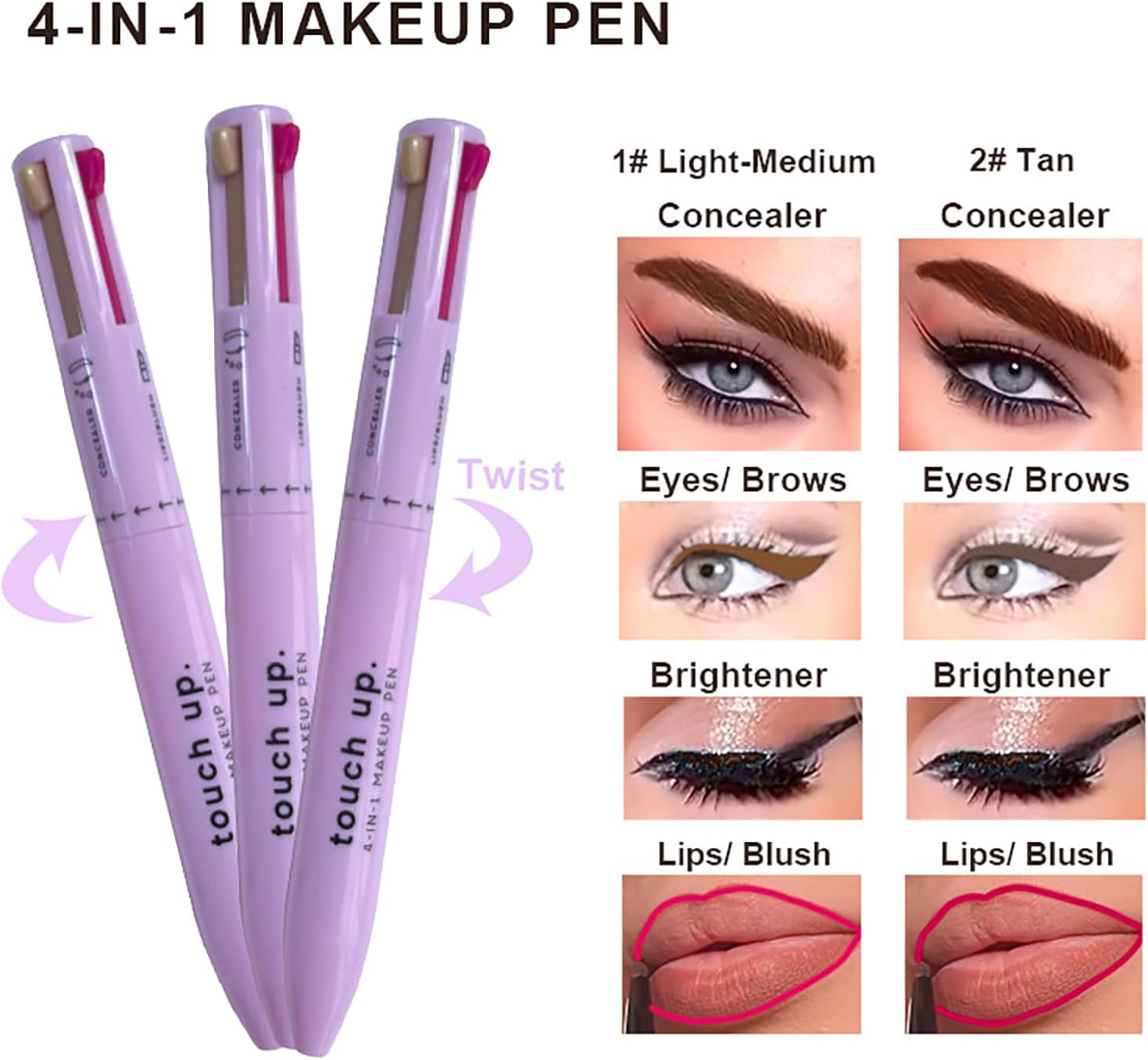 4-In-1 Makeup Pen, 8 Color Eye Liner, Brow Liner, Lip Liner, & Highlighter Pen, Waterproof All in One Makeup Pen Eye Long-Lasting Multi-Function Makeup Beauty Pencil #B image number 2