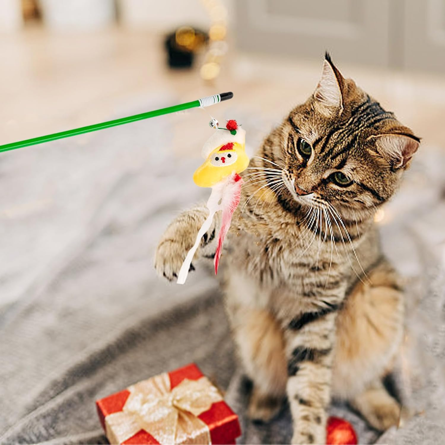 6Pcs Christmas Cat Toys Set, Interactive Toy for Cats with Gift Box Christmas Cat Plush Toy with Bells, Cat Teaser Wand, Santa Christmas Kitten Toys Indoor Cat Ball Toys Christmas Toy Gifts for Kitten image number 2
