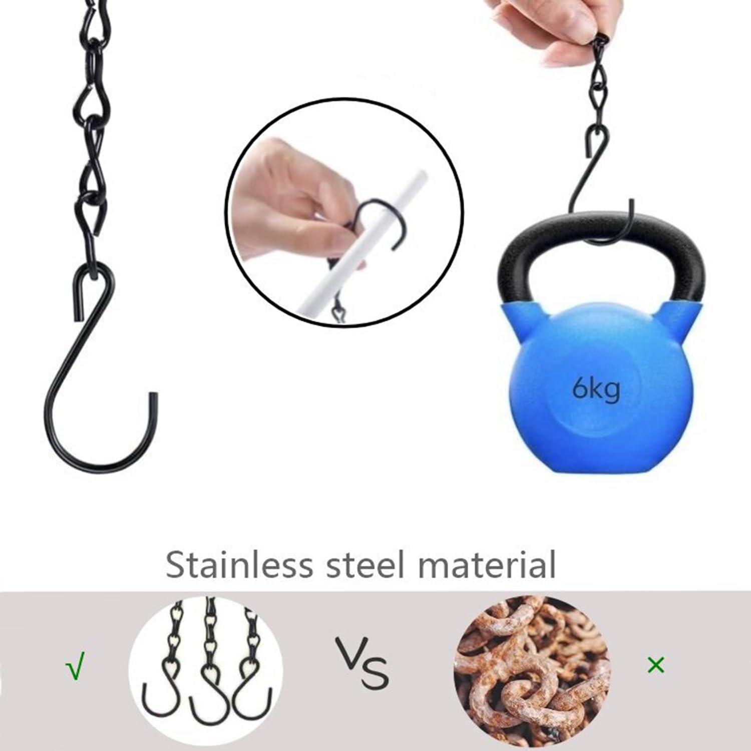 Hysgscwd 8Pcs Hanging Baskets Chains, 16 Inch Long Hanging Chains for Plants, Flower Plant Pot Basket Chains with Hooks, 3 Point Replacement Chain Hangers for Bird Feeder, Lantern, Planters, Ornaments