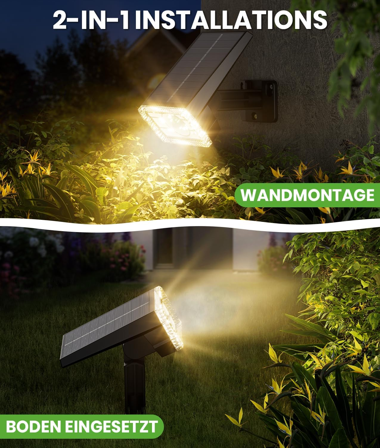 BITPOTT Outdoor Solar Spotlights, Pack of 2, 58 LED/3 Modes Solar Lights for Outdoors, 105&deg; Rotation, Solar Spotlights, Wall Lights, IP67 Waterproof, Solar Spotlight for Outdoor Garden, Patio, Path image number 6