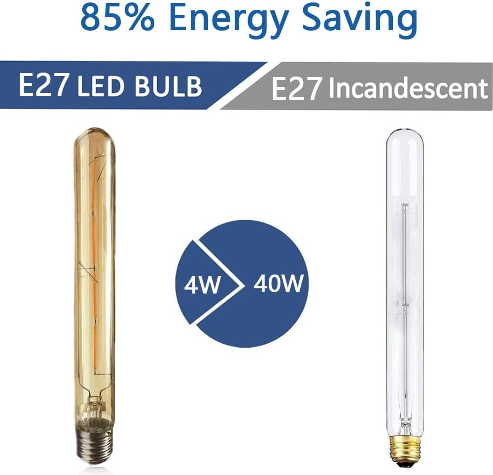 WULUN 4 Model T30 LED Vintage Filament Light Bulb, Tube Lamp with E27 Socket, 4 W Replaces 40 W Incandescent Bulbs, Amber Glass, 2700 K Warm White, AC 220-240 V, Not Dimmable image number 4