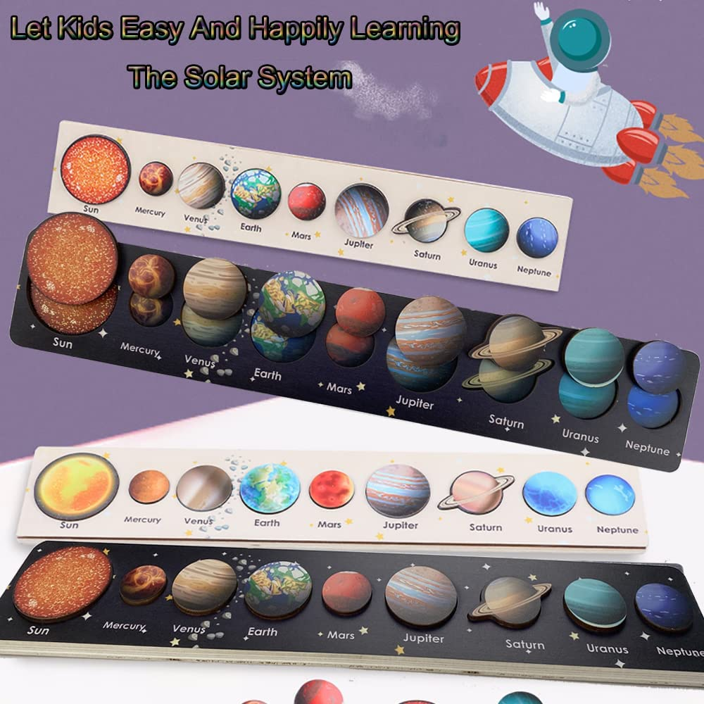 XICEN Solar System Puzzles for Kids Age 3-5,Wooden Space Jigsaw Planets Preschool Education Learning Montessori Toys for Toddlers Baby Boy Girl,Christmas Birthday Gifts image number 3