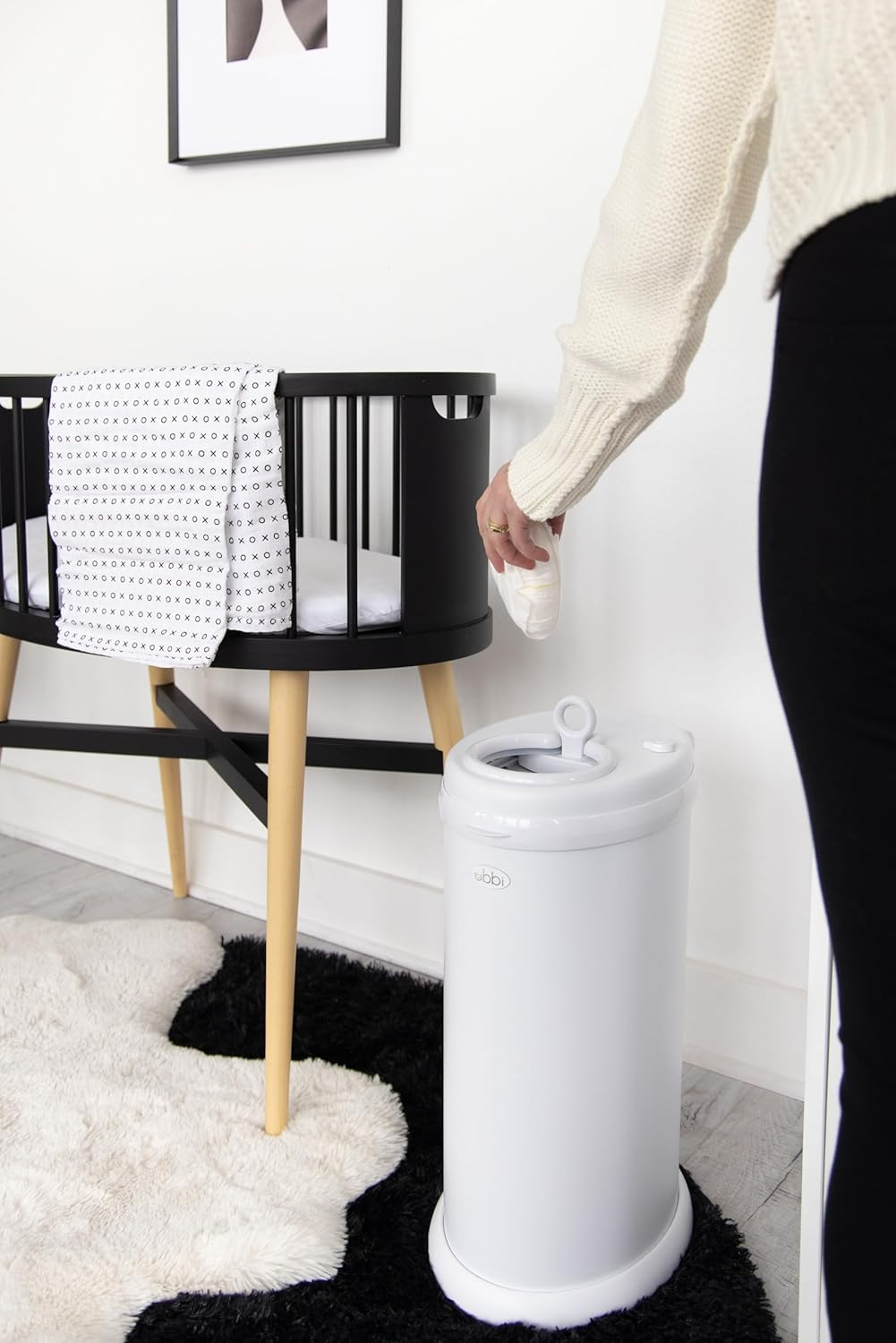 Ubbi Steel Diaper Pail, Odor Locking, No Special Bag Required, Award-Winning, Registry Must-Have, Matt White image number 3