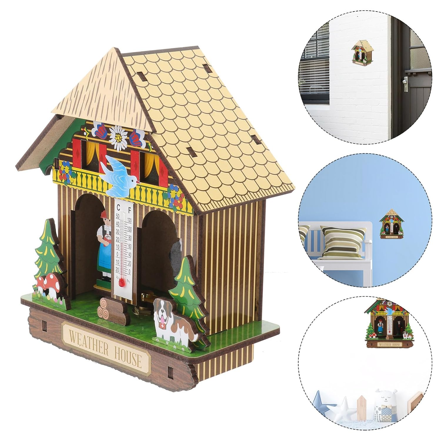 Abaodam Home Wall Hanging Hygrothermograph Barometric Pressure Gauge Practical Temperature and Humidity Monitor for Indoor Use MDF Construction Stylish Weather Station for Random Color