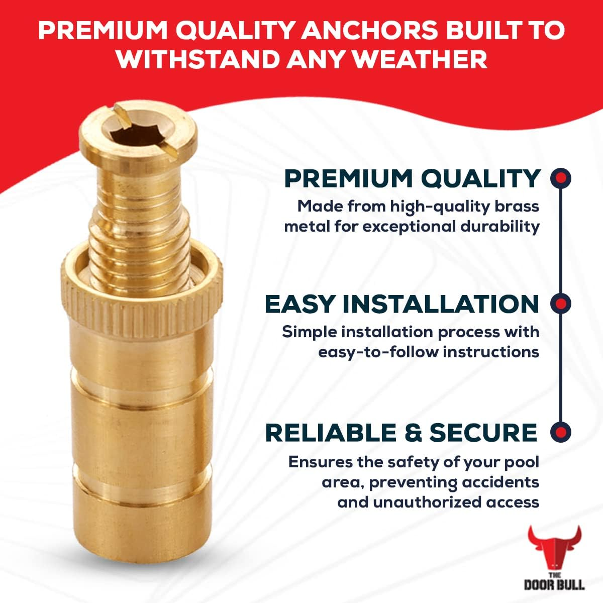 Pool Cover Anchors for Concrete and Pavers Deck, Universal Size Fits 3/4" Hole, Best for Pool Safety Cover Installation, Durable Brass Metal Pool Anchor with Head Screw Bolts (20 Pack) image number 5