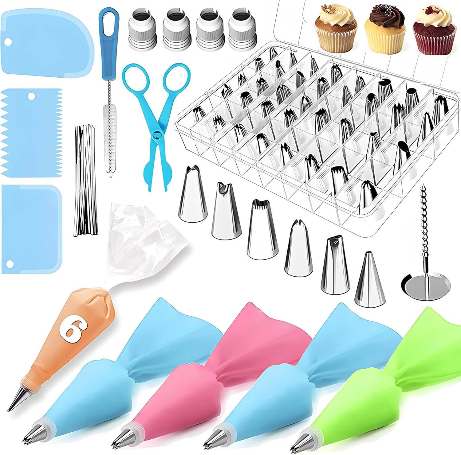 72-Piece Piping Bags and Nozzles Cake Decorating Kit with Storage Case, Icing Scrapers & Tips - Baking Tools for Cakes, Cupcakes, Cookies image number 3