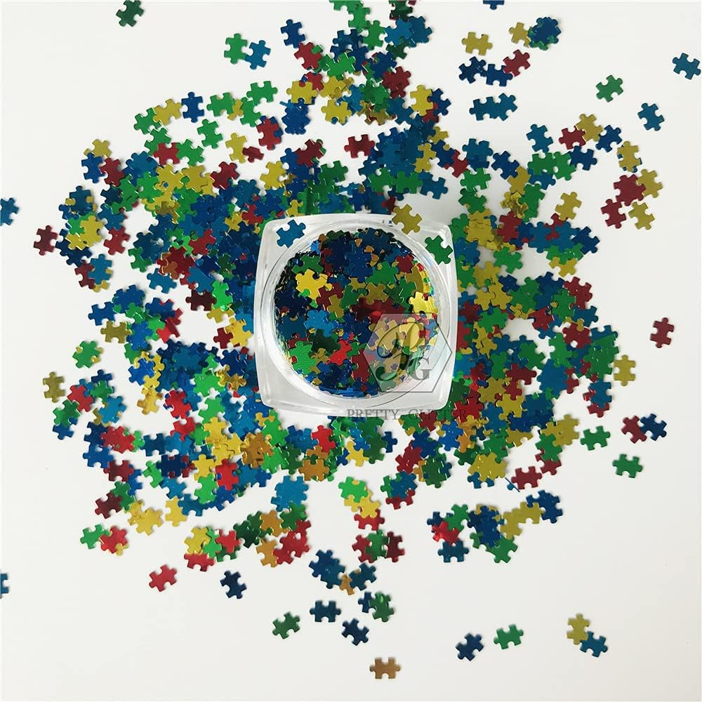 Prettyg 10 Grams/Pack - Red Green Blue Yellow Color Mixes Puzzle Shape Glitter Sequins - Festival Rave Beauty Makeup Face Body Nail Art Decoration Bp-Puzzle - B0100A-Pawprint image number 7