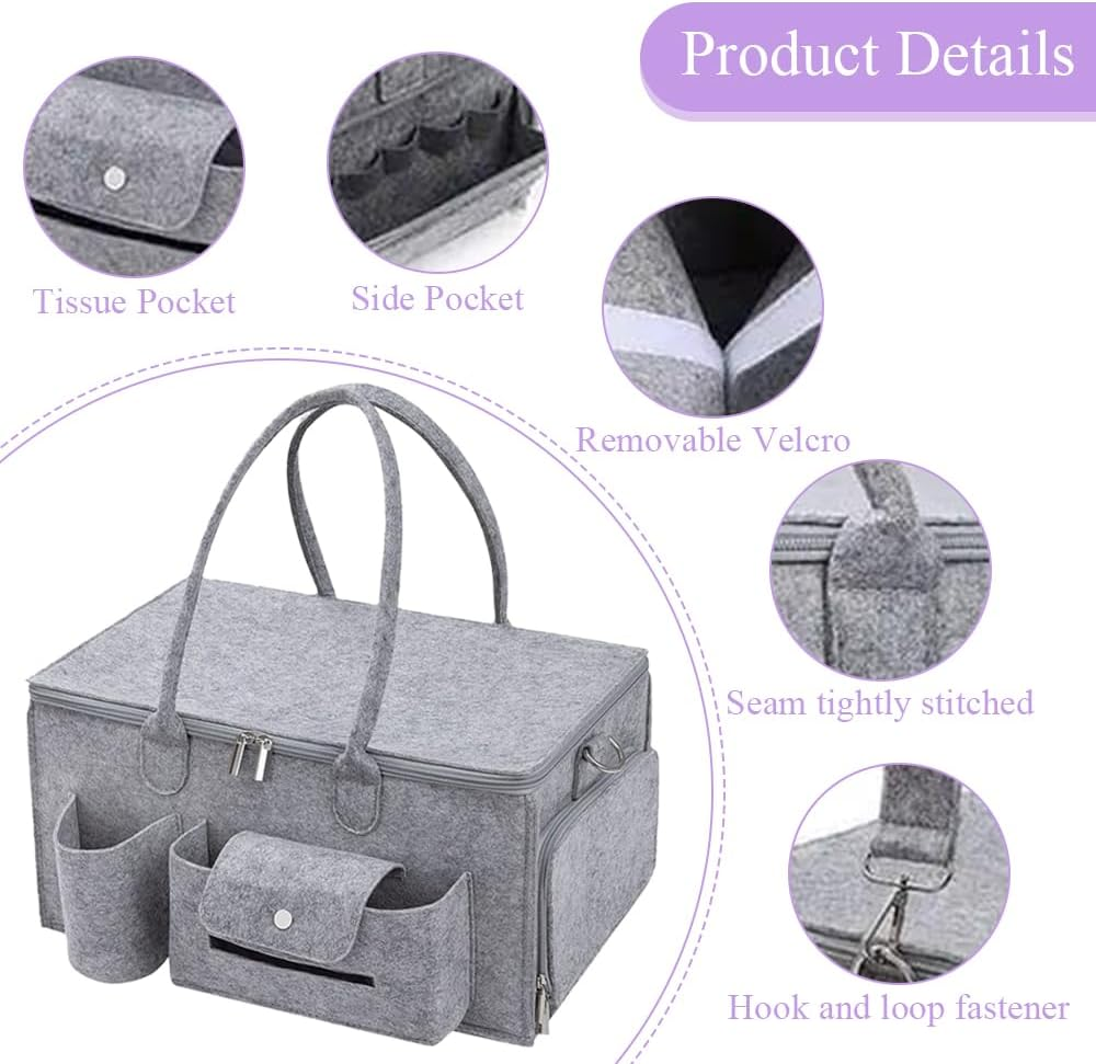 Baby Diaper Caddy Organizer with Lid &ndash; Portable Napkin Tote Bag, Portable Organizer with Detachable Shoulder Strap and Multiple Pockets for On-The-Go Diapers Changing and Road Trips image number 3