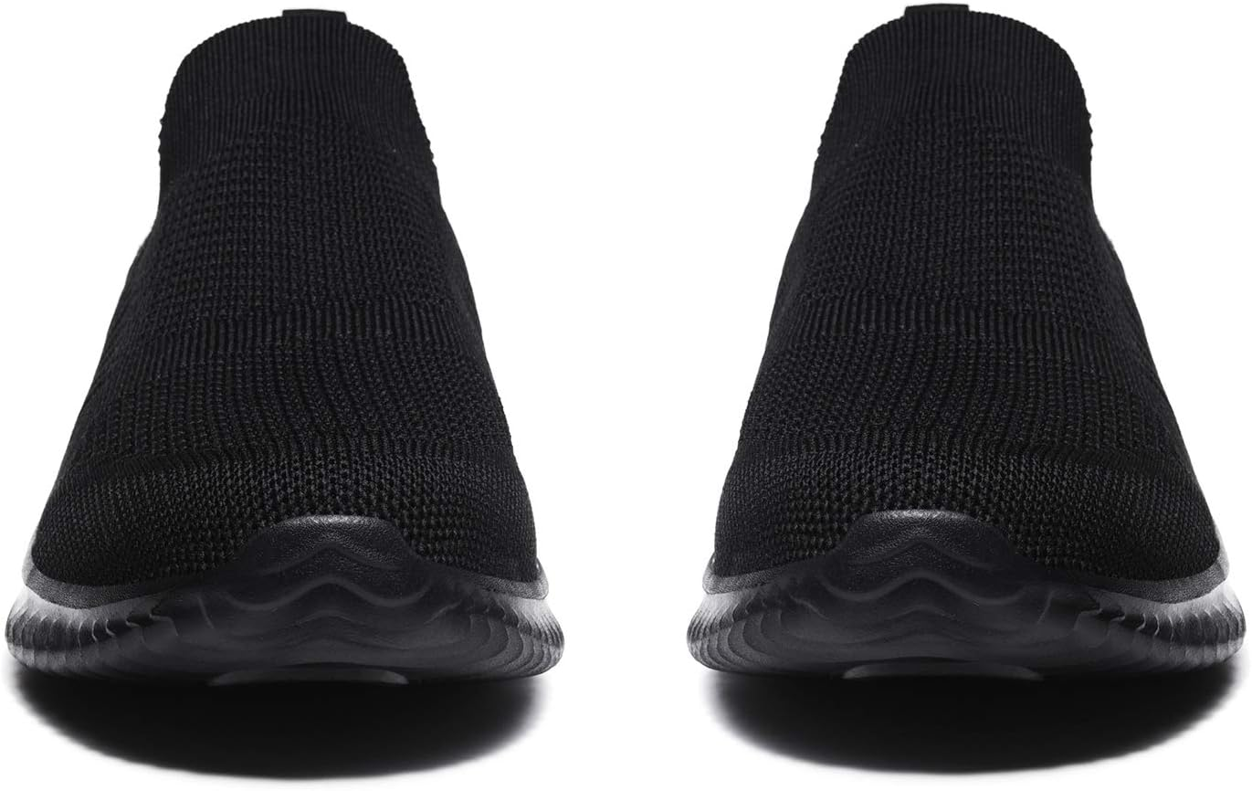 SPRGREEN Mens Laceless Slip - on Mesh Knit Sneakers for Casual Athletic Walking & Running - Lightweight, Comfortable, Breathable, Black, 9.5 image number 6