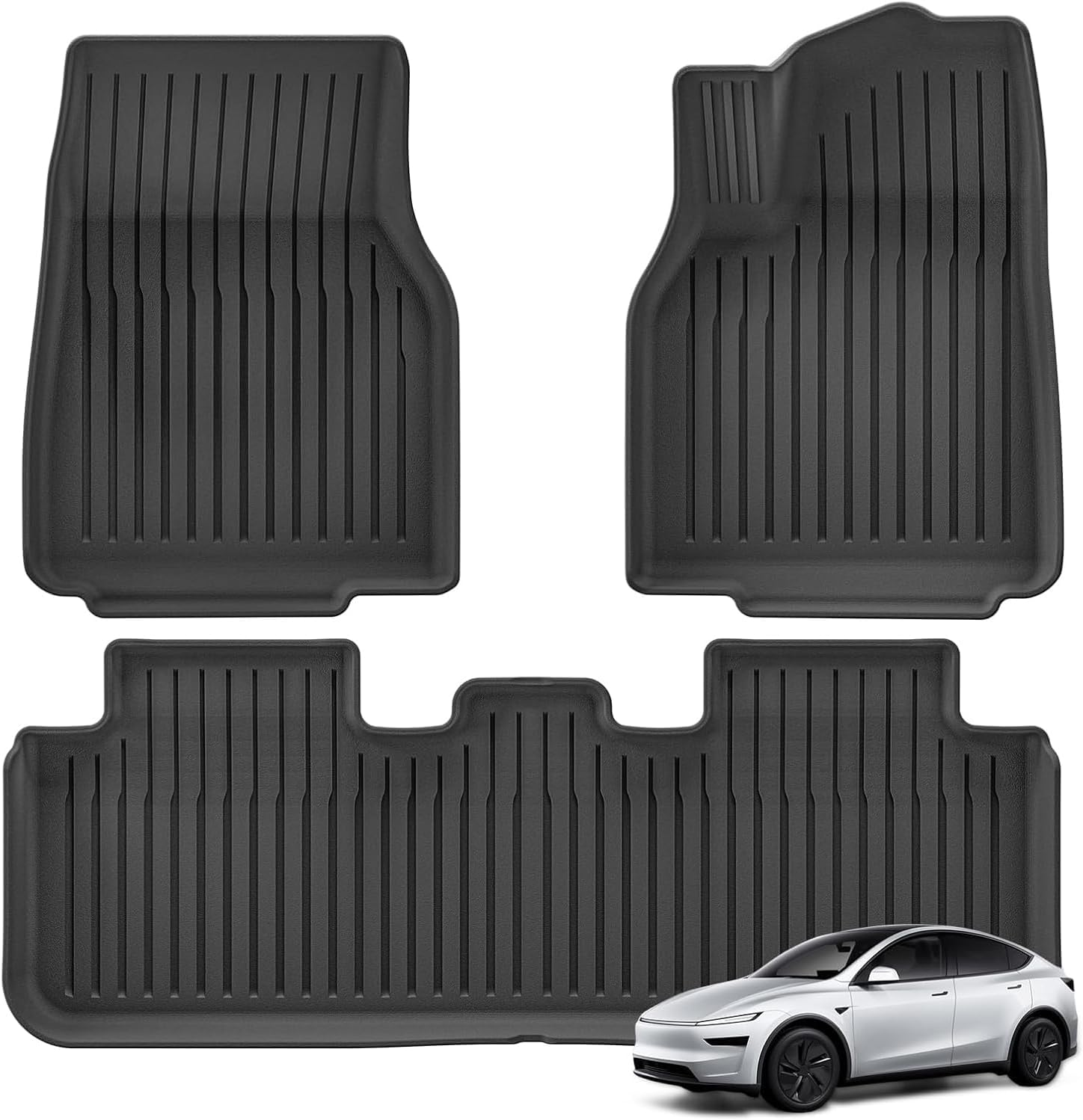 Floor Mats Compatible with 2025 2026 Tesla Model Y Juniper 5 Seater TPE All Weather Floor Liners Accessories, 1St & 2Nd Rows Car Mats Interior Black image number 4