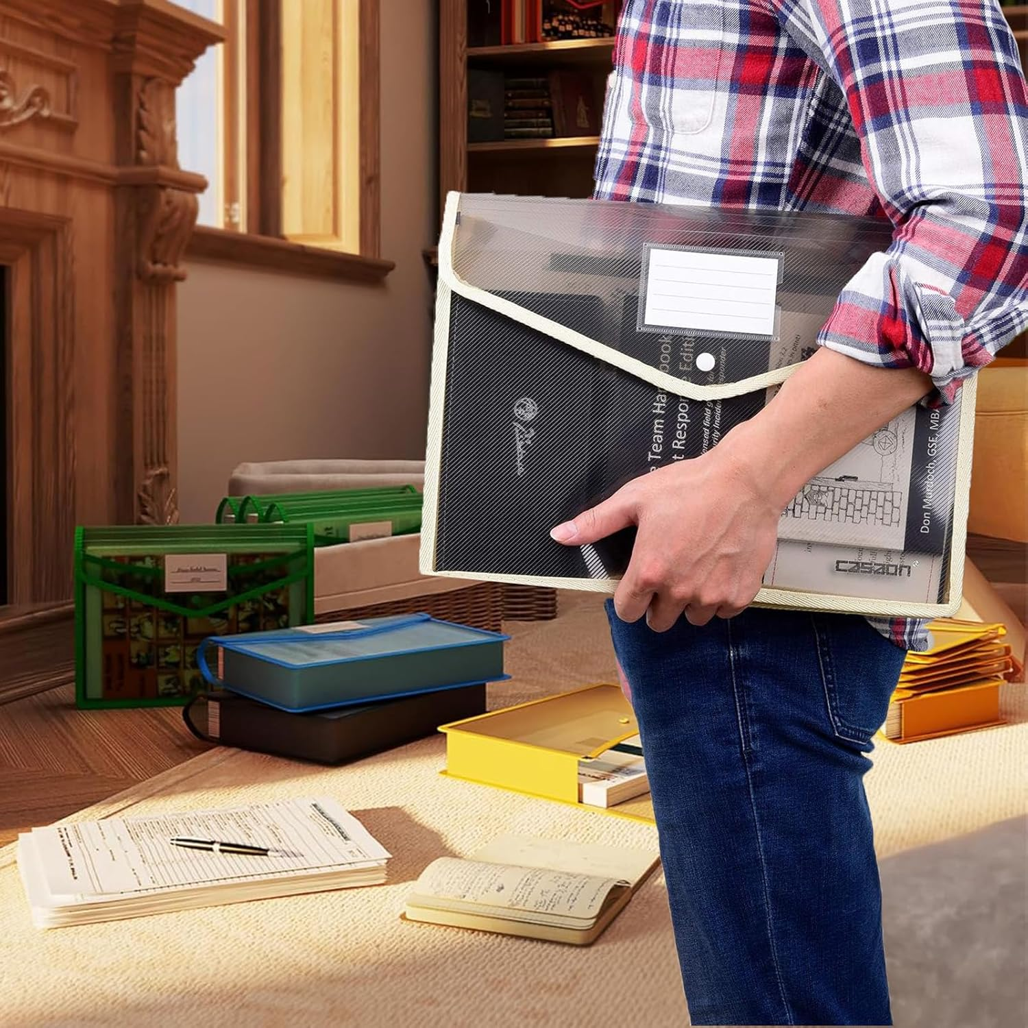 Igolife Plastic File Folder, 9 Pcs Large-Capacity Poly Envelope Expanding File Wallet Document Folder A4 Accordion File Pouch with Label Pocket and Snap Button for School Home Work Office Organization image number 1