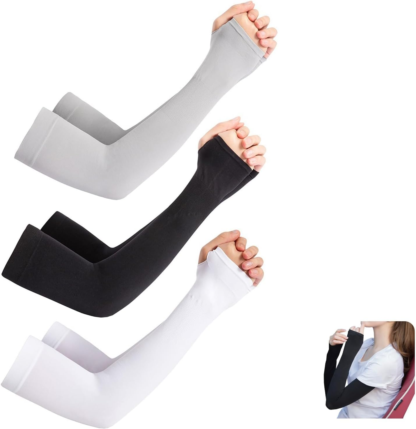 3 Pairs of UPF 50+ Cooling Arm Sleeves with Thumb Hole UV Sun Protection for Men, Women and Youth Arm Warmers for Sports, Cycling, Golf, Basketball, and Outdoor Activities image number 4