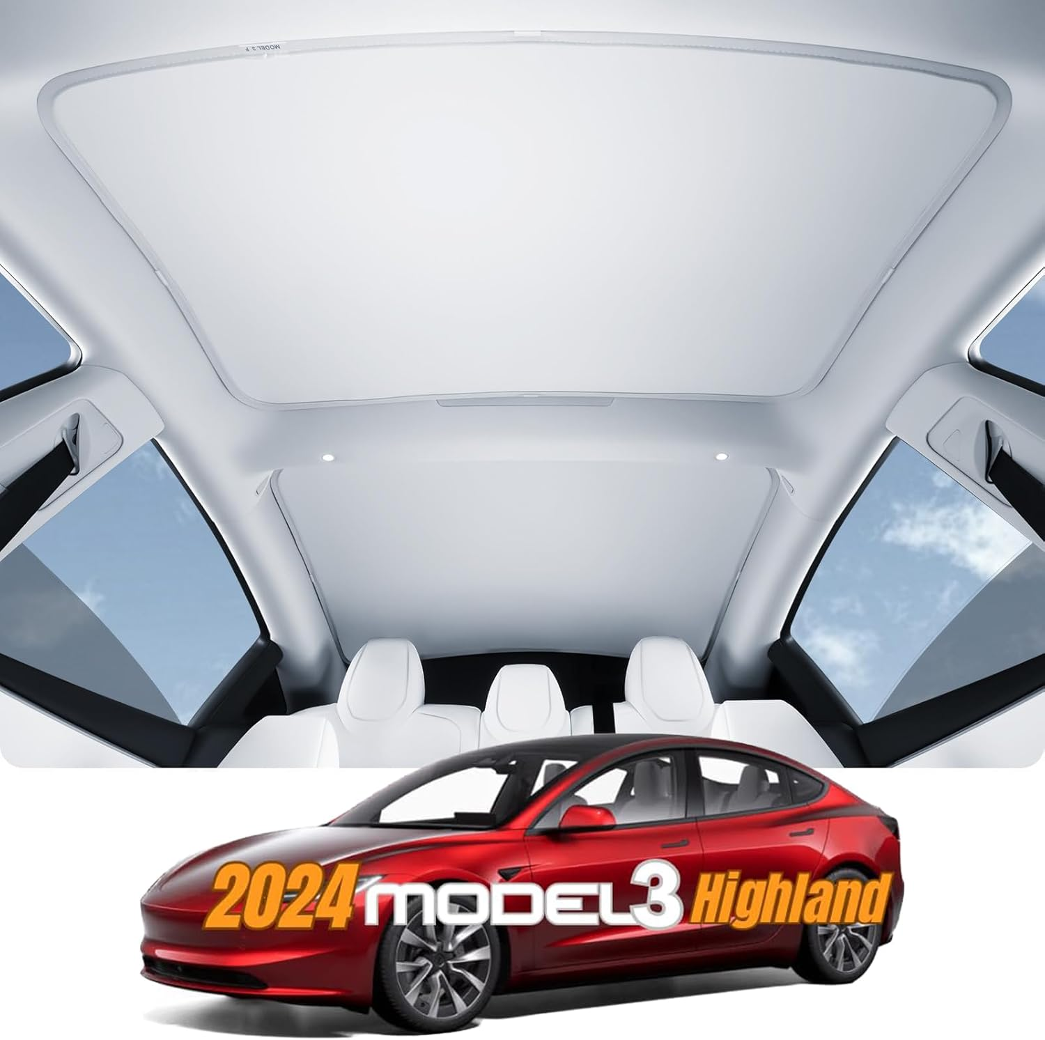 Roof Sunshades for Tesla 2024 2025 Model 3 Highland, Foldable Skylight Sunshade for Model 3 2024 2025 No-Sag Glass Roof Heat Insulation UV Protection Sunroof Covers image number 3