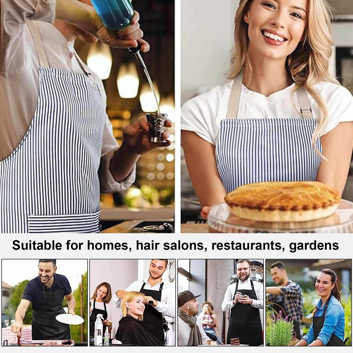 LAMCAN 2 Pack Kitchen Cooking Aprons, Adjustable Bib Apron, with 2 Pockets. Cotton Chef Adults Kitchen Bib Aprons, for Men Women, for Baking Painting Gardening Cleaning image number 4