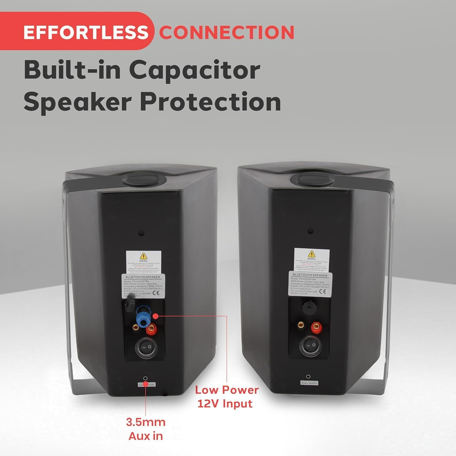 Pyle Bluetooth Speakers, Waterproof Wall-Mounted Wireless Audio System, 16.5 Cm, Built-In Digital Amplifier, Weatherproof, Heavy-Duty Sound, Compatible with Iphone, Android, Tablet & PC (Pair, Black) image number 1