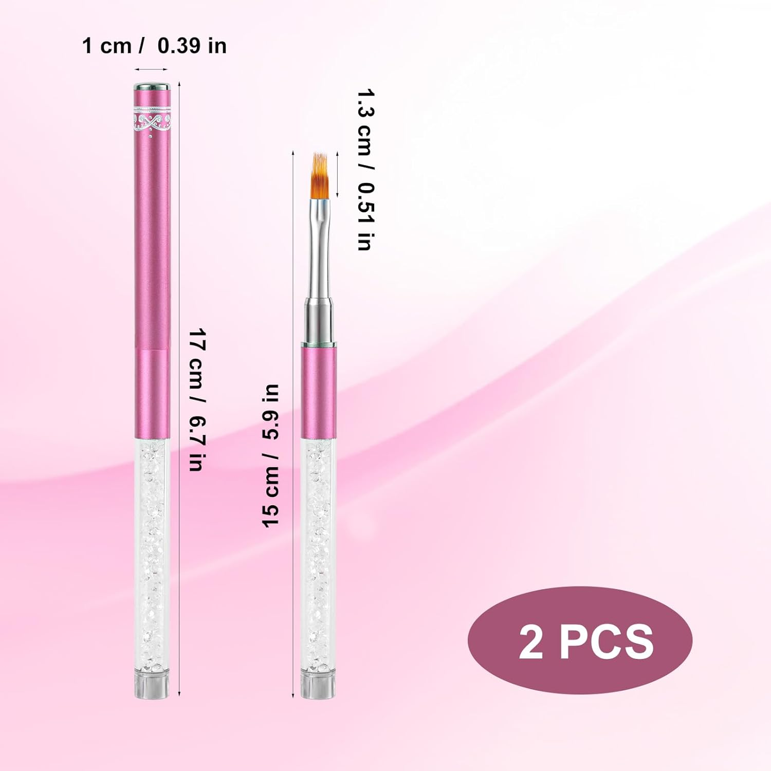 2Pcs Ombre Nail Brushes, Nail Painting Art Brushes with Rhinestone Handle Gradient Nail Design Brushes for Nail Extension Manicure Cleaning Gradient Gel Polish image number 2