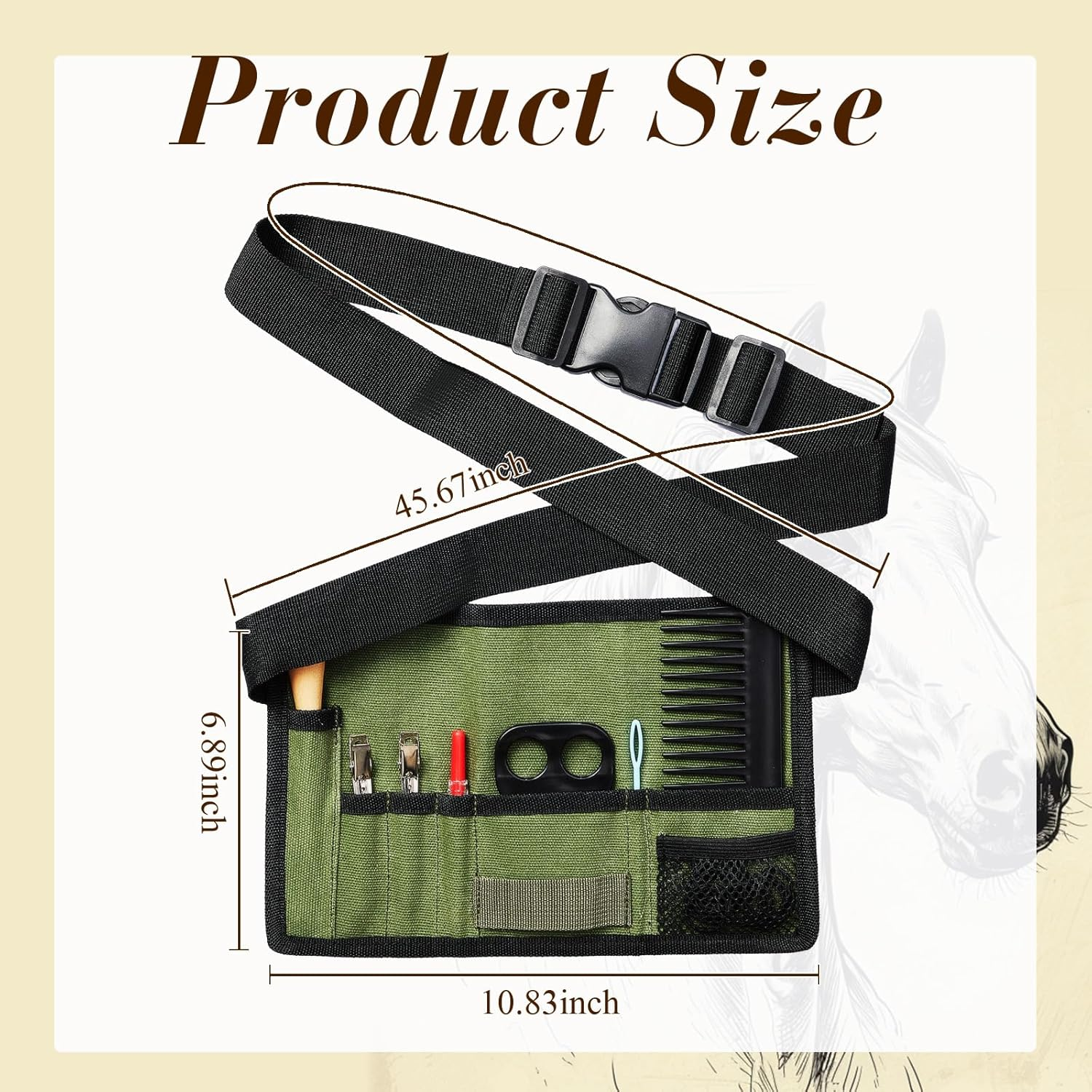 Cosblank 9 Pcs Horse Braiding Kit Complete Mane Horse Grooming Set Essential Supplies for Dressing up Your Horse for Western Party Events and Celebrations(Hunter Green) image number 3