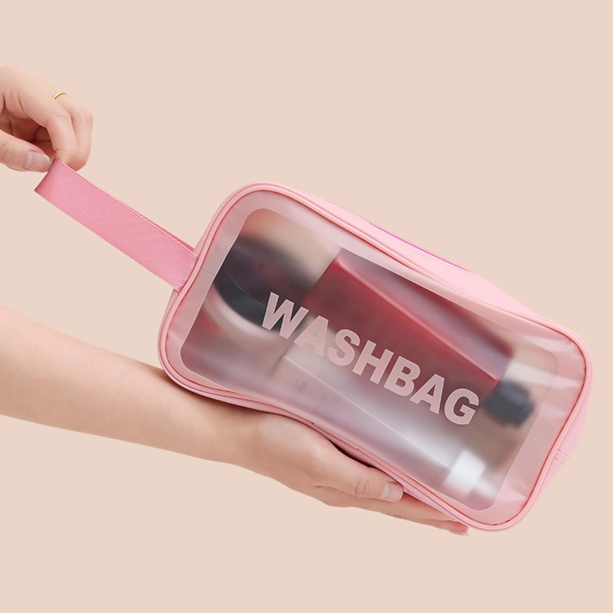 Set of 3 NUZAMAS Travel Toiletry Bag Transparent Makeup Bag Clear Waterproof Cosmetic Bag 3 Size of Travel Organizer Bag for Women and Girls Pink image number 4