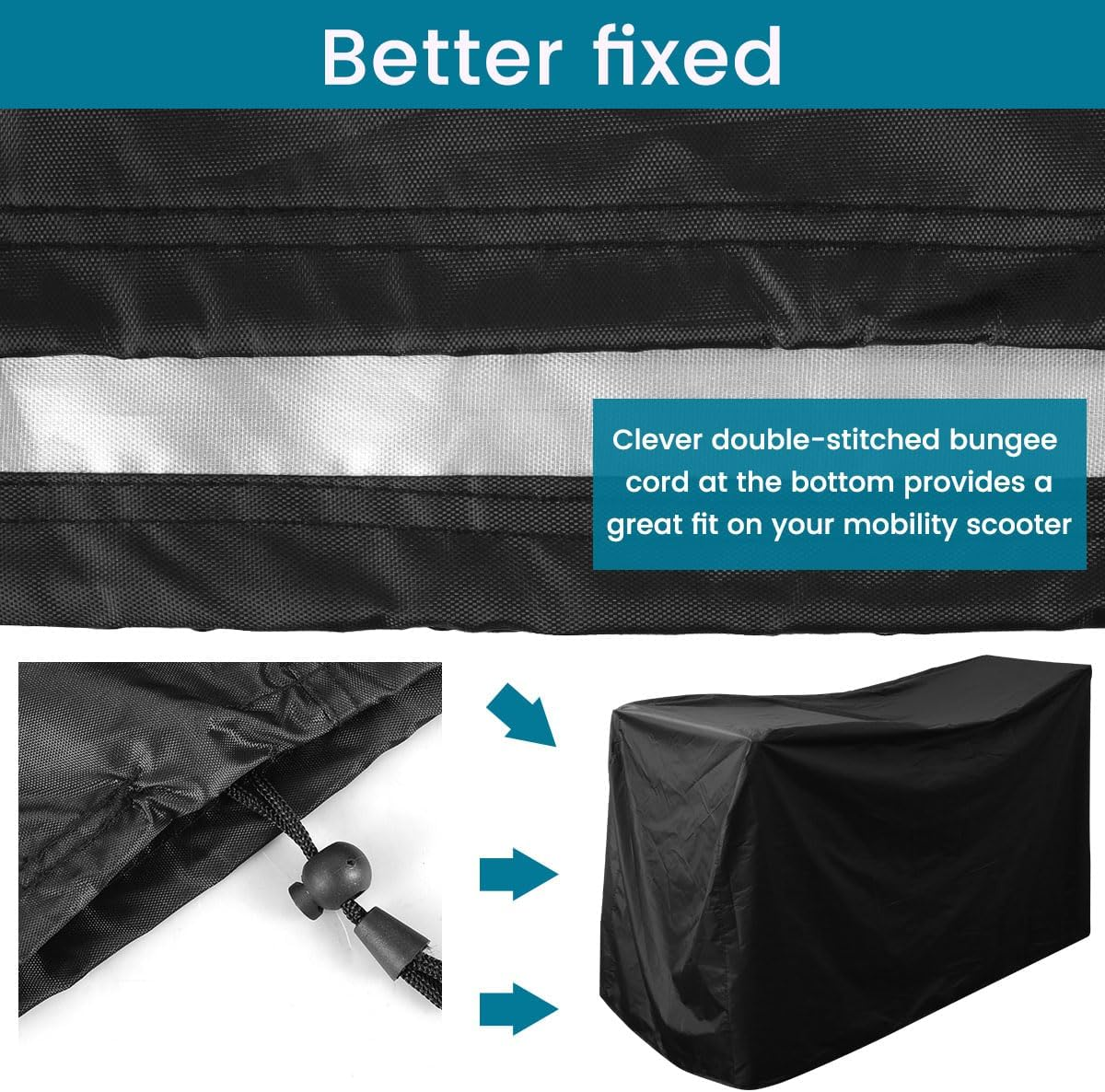 Heavy Duty Mobility Scooter Cover with Storage Bag, 190D Oxford Waterproof, Convenient Mobility Scooter Bag, anti UV Wheelchair Storage Cover (140X66X91Cm) image number 5