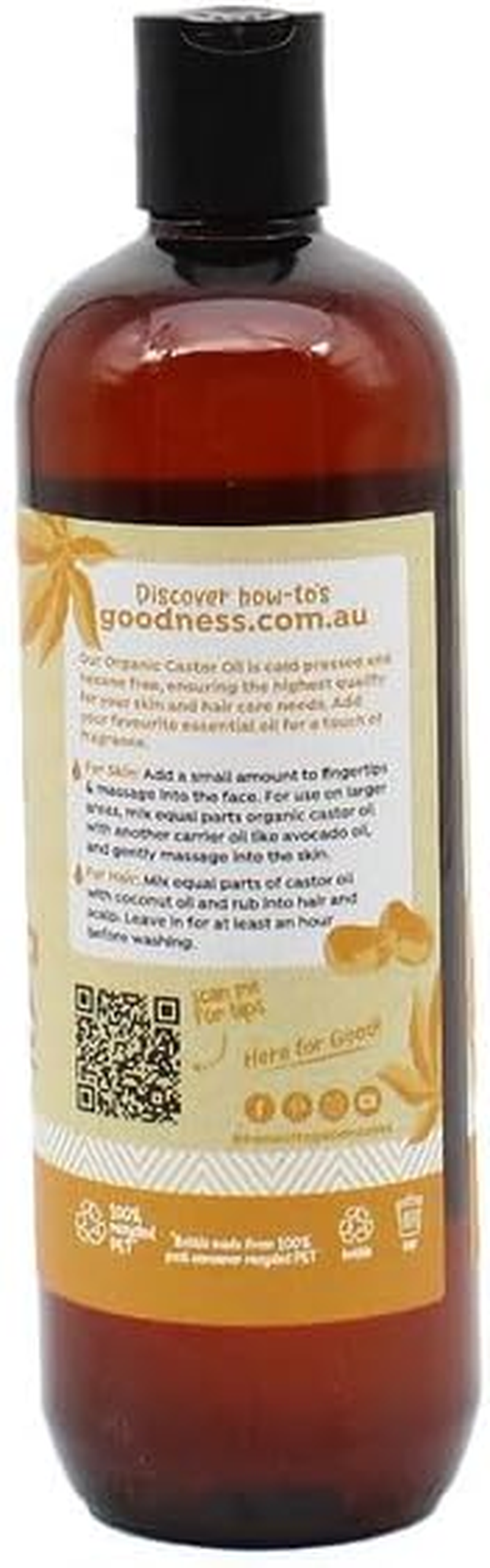 Honest to Goodness, Organic Castor Oil 500Ml - Derived from Organic Beans of Castor Seeds, Cold-Pressed for Maximum Benefits. Versatile in Various Applications. image number 2