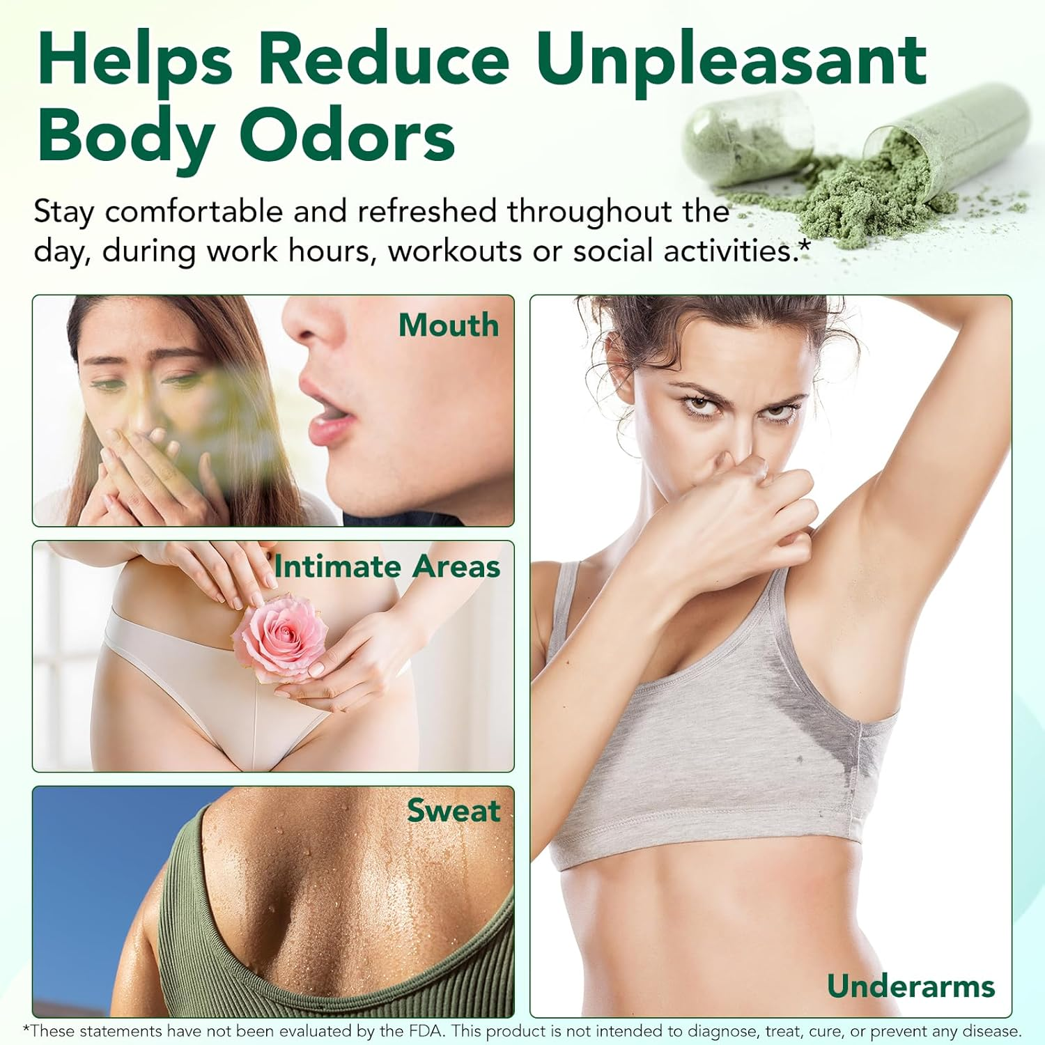 Body Deodorizing Supplement 120 Capsules | with Chlorophyll, Parsley & Peppermint | Helps Maintain Natural Freshness & Odour Balance | 100% Natural Formula | 4 Month Supply image number 6