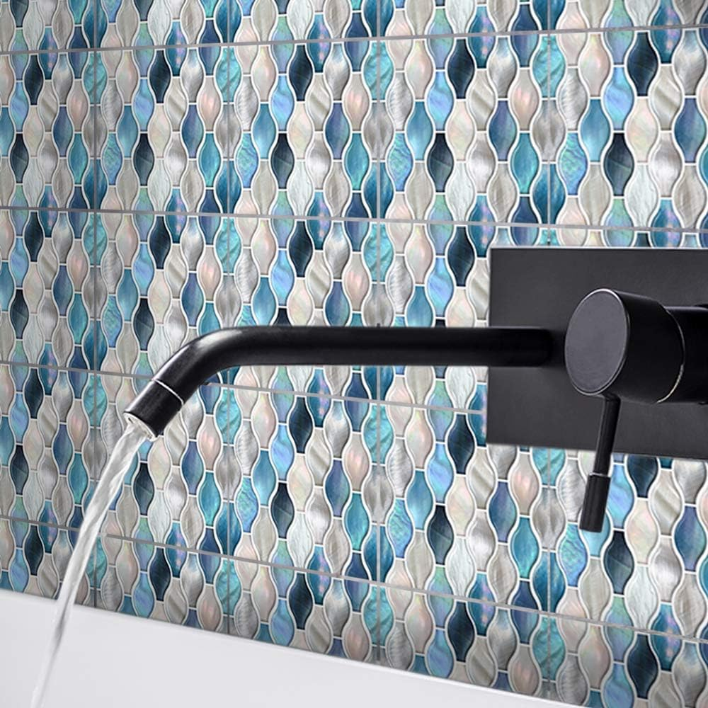 Floor Wall Tile Transfers Sticker for Home Decor, Peel & Stick Self-Adhesive Splashback, Tile Decals for Living Room Kitchen Bathroom Decor,15Cmx15Cmx 10 Pieces, Green Gilding Mosaic Tile Sticker