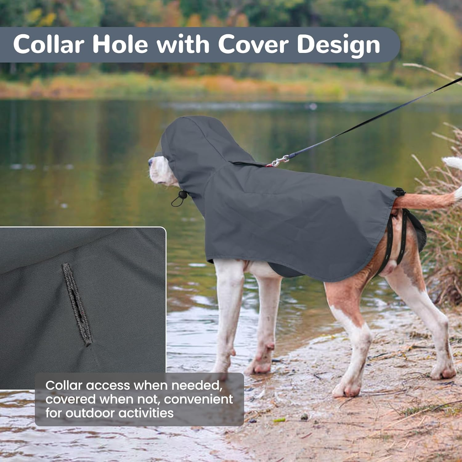 Lelepet Rain Coat for Large Dogs with Strip Reflective, Adjustable Dog Rain Jacket Poncho Hoodies with Hook & Loop Leash Hole, Windproof Clothes Dry Suit for Pets (Grey, 2XL) image number 2