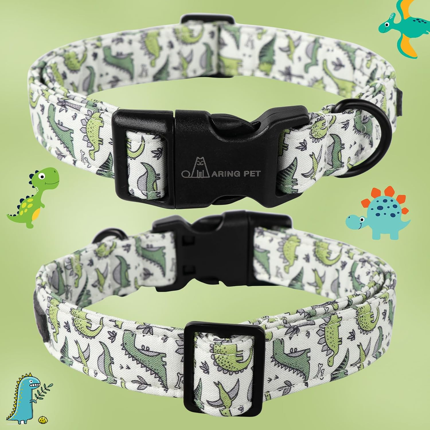 ARING PET Dinosaur Dog Collar-Cute Dog Collar for Small Dogs, Adjustable Comfortable Cotton Boy Dog Collars for Small Medium Large Dogs, Small image number 3