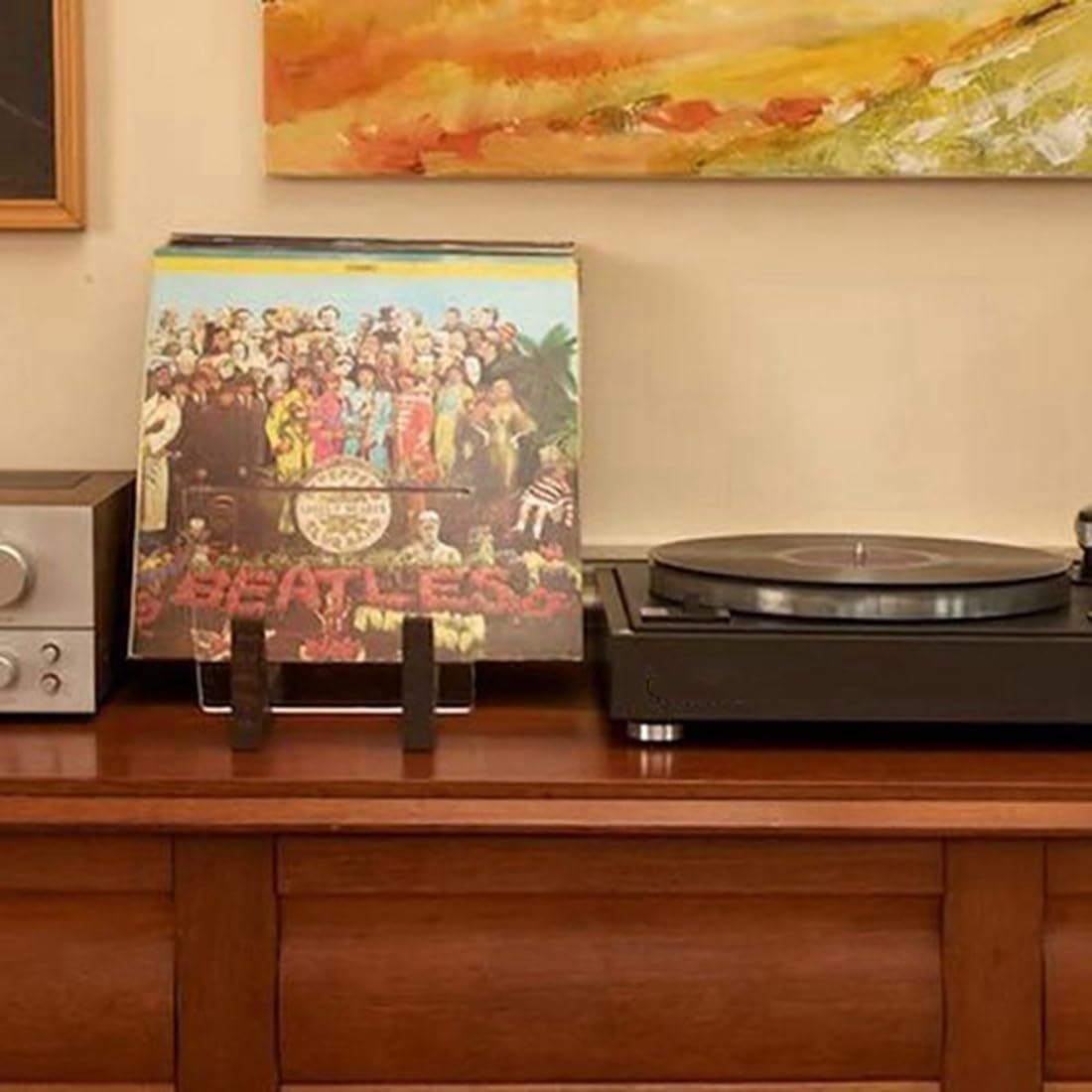 Spacesea Vinyl Record Storage Holder Large Capacity Acrylic Ends Display Stand Wooden LP Vinyl Album Desktop Rack image number 6