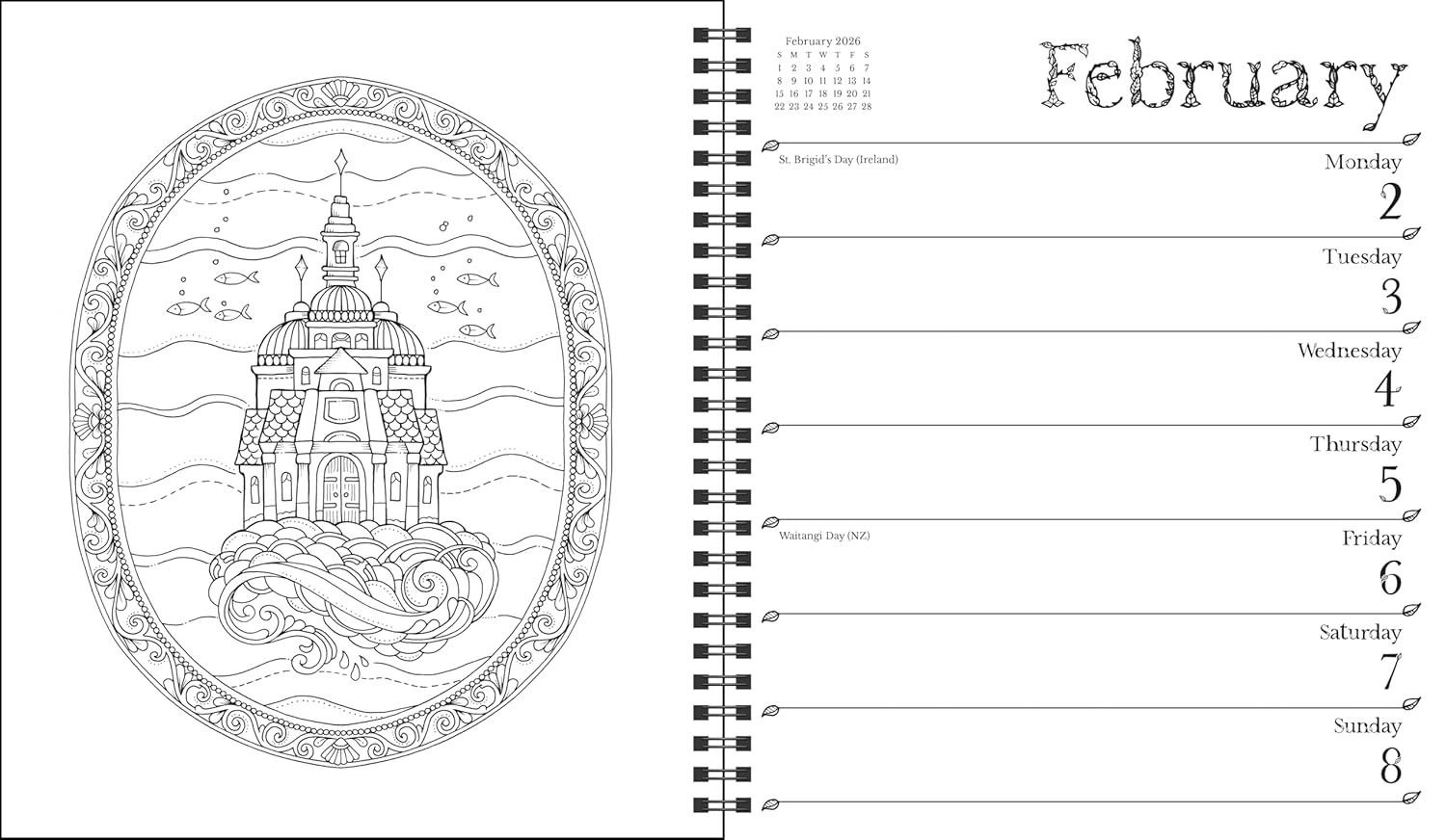 Johanna Basford 12-Month 2026 Weekly Coloring Calendar image number 5