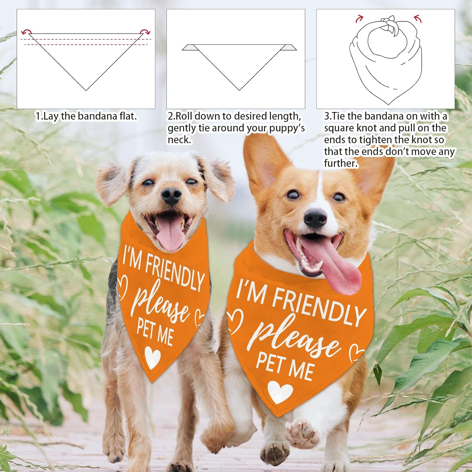 Arricraft 1 Pc Pet Dog Bandana, Orange Cotton Triangle Pet'S Bandana "Please Pet Me" Words Heart Washable Scarf Bibs Accessories Chief for Large Dogs and Pets Lovers 55X55X78Cm image number 5