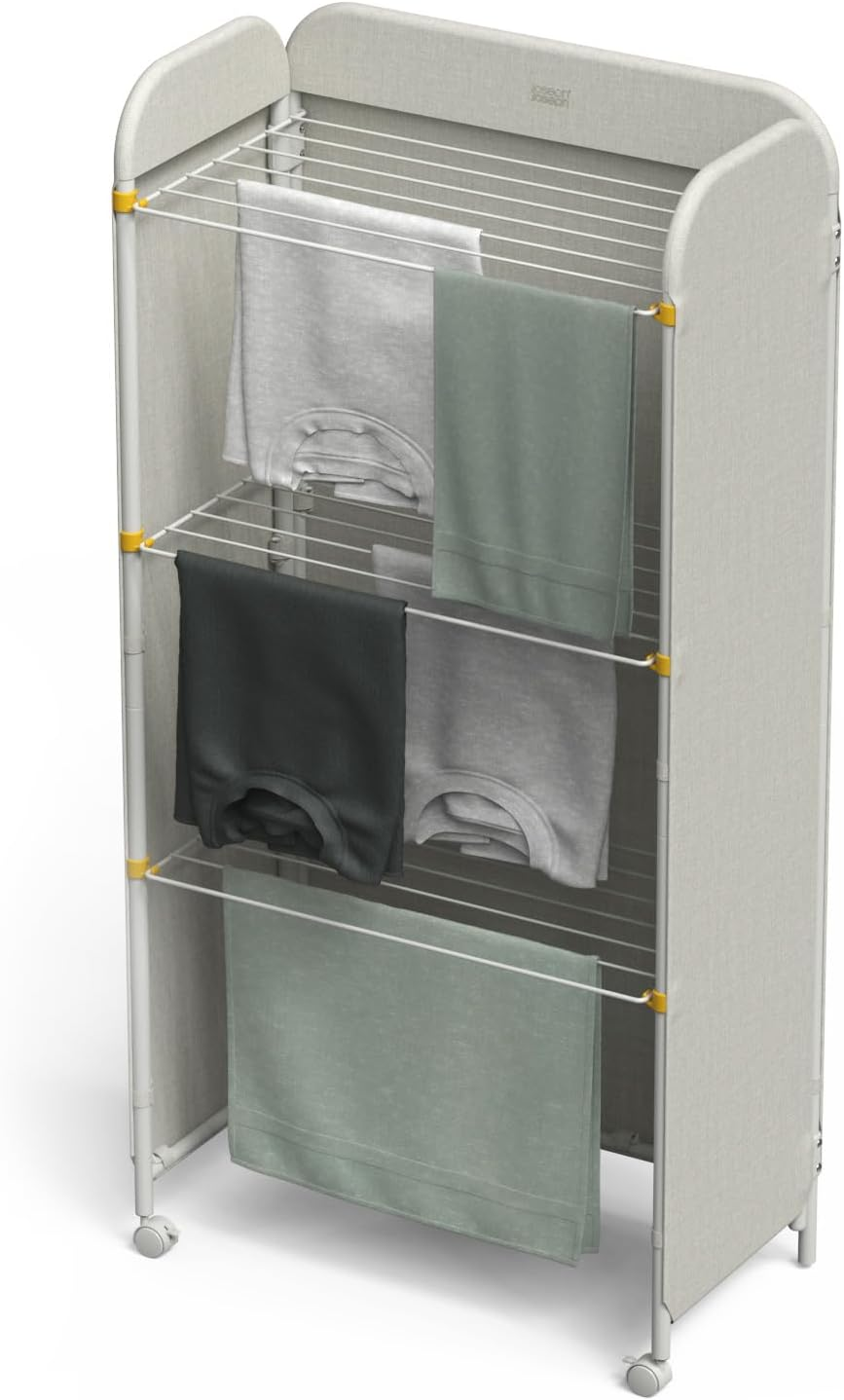 Joseph Joseph Eclipse 3-Tier Adjustable Indoor Drying Rack Clothes Airer with Integrated Fabric Cover, Heavy Duty Construction, Wheels for Easy Moving, Folds Flat for Storage, 14Kg/14M Drying Capacity image number 5