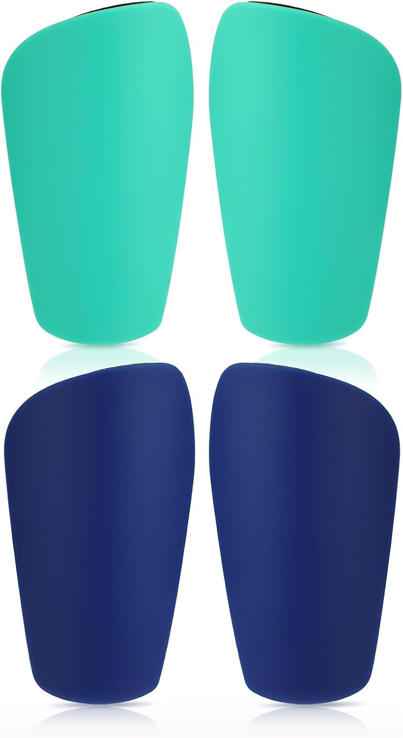 2 Pairs Small Soccer Shin Guards for Youth Adults, 4.33X2.36In Lightweight Mini Tiny Football Shin Pads Breathable Protective Gear for All Ages Kids Boys Girls (Lake Blue, Dark Blue) image number 1