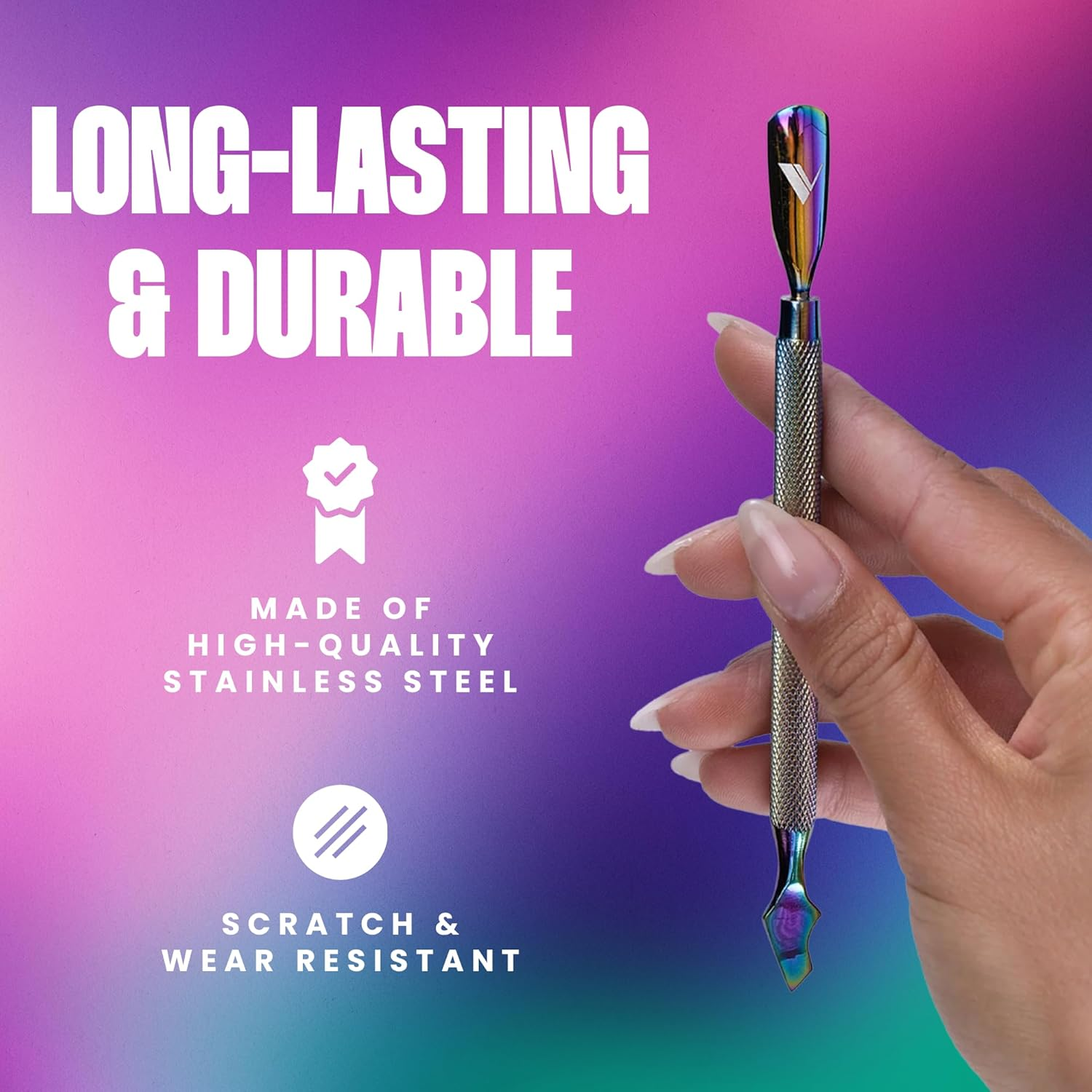 V Beauty Pure Cuticle Pusher Nail Tool (Highlighted) - 2-In-1 Non-Slip Nail Cleaner Cuticle Remover for Clean & Healthy-Looking Fingernails & Toenails - Cuticle Scraper Nail Tool, Manicure & Pedicure image number 2