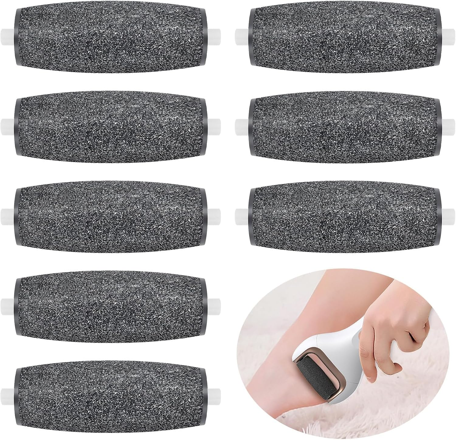 8 Pack Replacement Rollers Heads Refills Compatible with Scholl Velvet Smooth Replacement Roller Refill Hard Skin Remover Electronic Foot File Electric Pedicure Tools for Feet Black image number 4