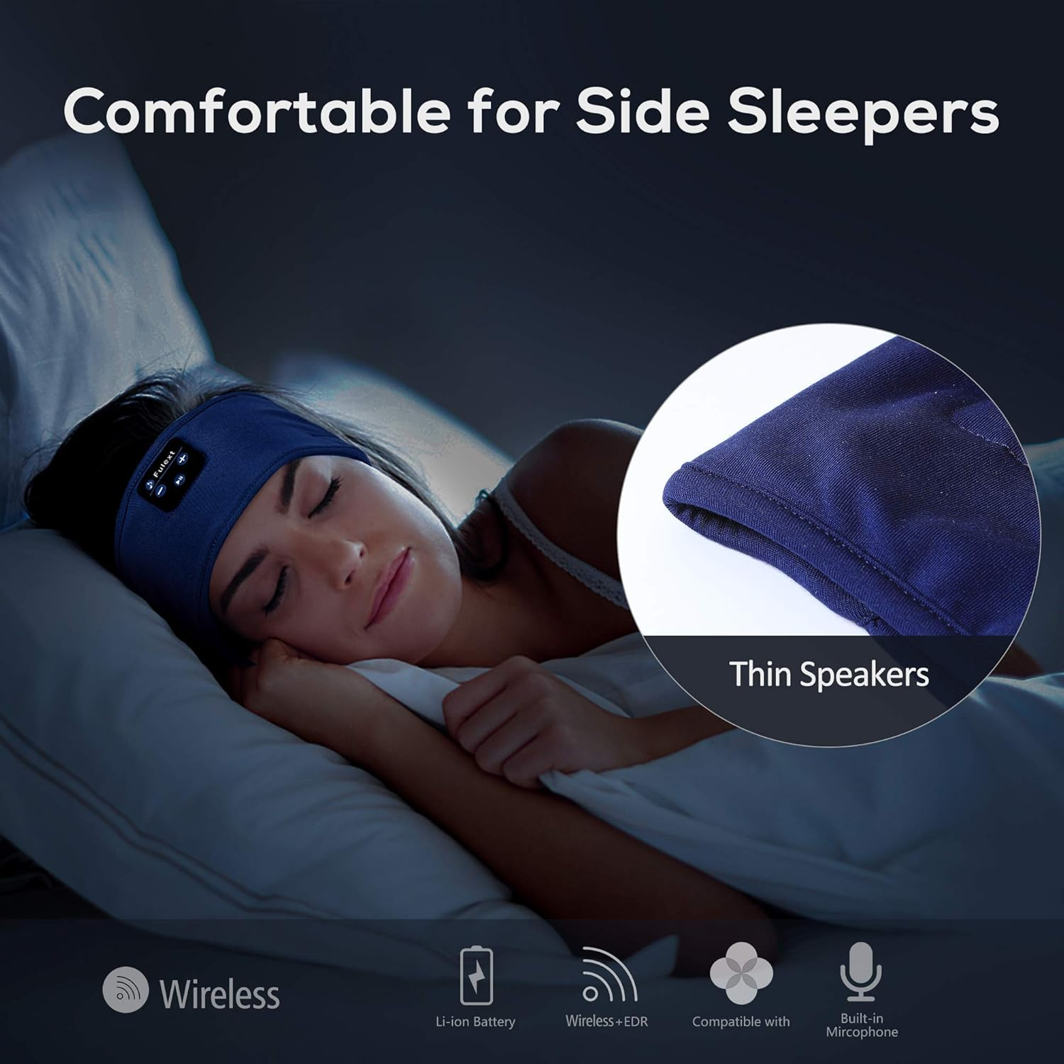 Fulext Sleep Headphones Bluetooth Headband, Long Time Play Sleeping Headsets with Built in Speakers, Perfect for Workout, Running, Yoga, Ideal for Active Individuals, Comfortable for Side Sleepers