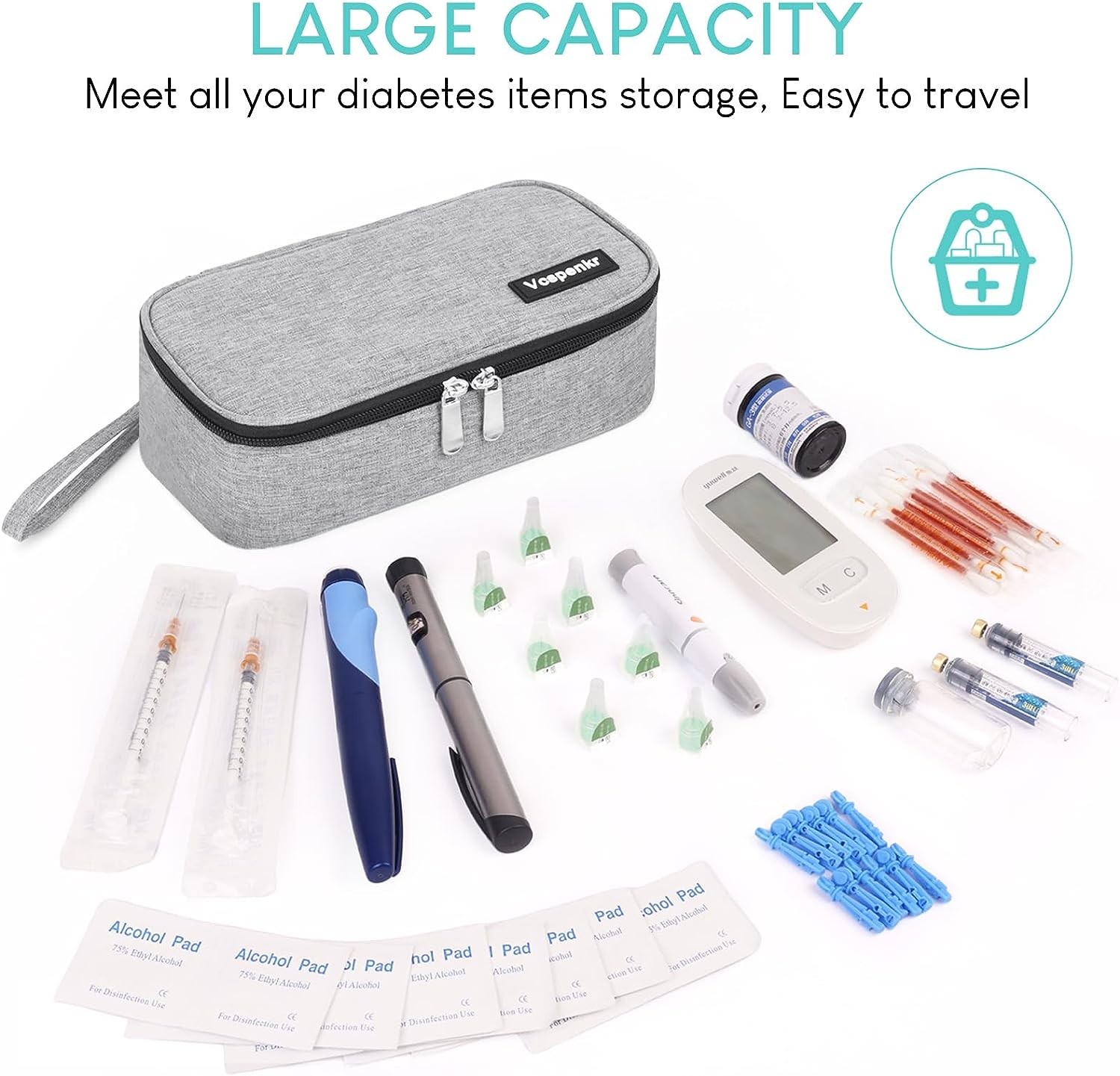 Portable Insulin Cooler Travel Case, Diabetic Medicine Carrying Bag with 2*200G Ice Packs, Insulated Organizer Medication Cooler Bag for Insulin Pen and Diabetes Supplies & GH & Wegovy (Gray) - Black image number 7